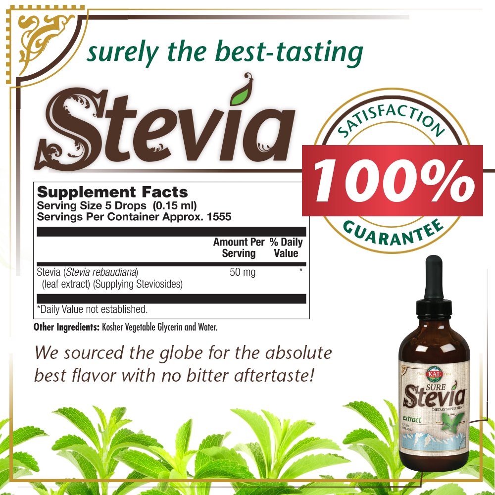 KAL Sure Stevia Extract Zero Calorie Liquid Sweetener — Low Carb, Plant-Based Drops, Great Taste, Keto Friendly, 8oz (60-Day Guarantee)