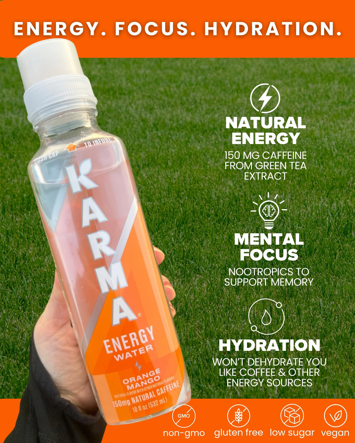 Karma Energy Drink – 12 Pack Orange Mango with Cognizin Nootropics, Vitamins & Immune Support