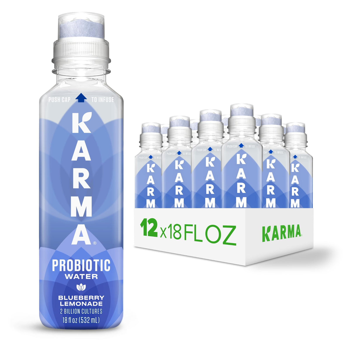 Karma Probiotic Water - 12 Pack Blueberry Lemonade | Immune & Gut Health Support