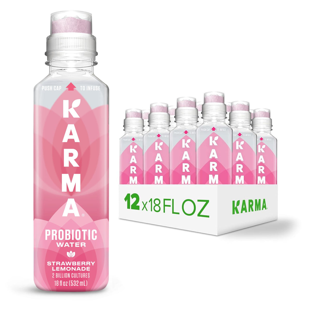 Karma Probiotic Water - 12 Pack Strawberry Lemonade for Immune & Gut Health