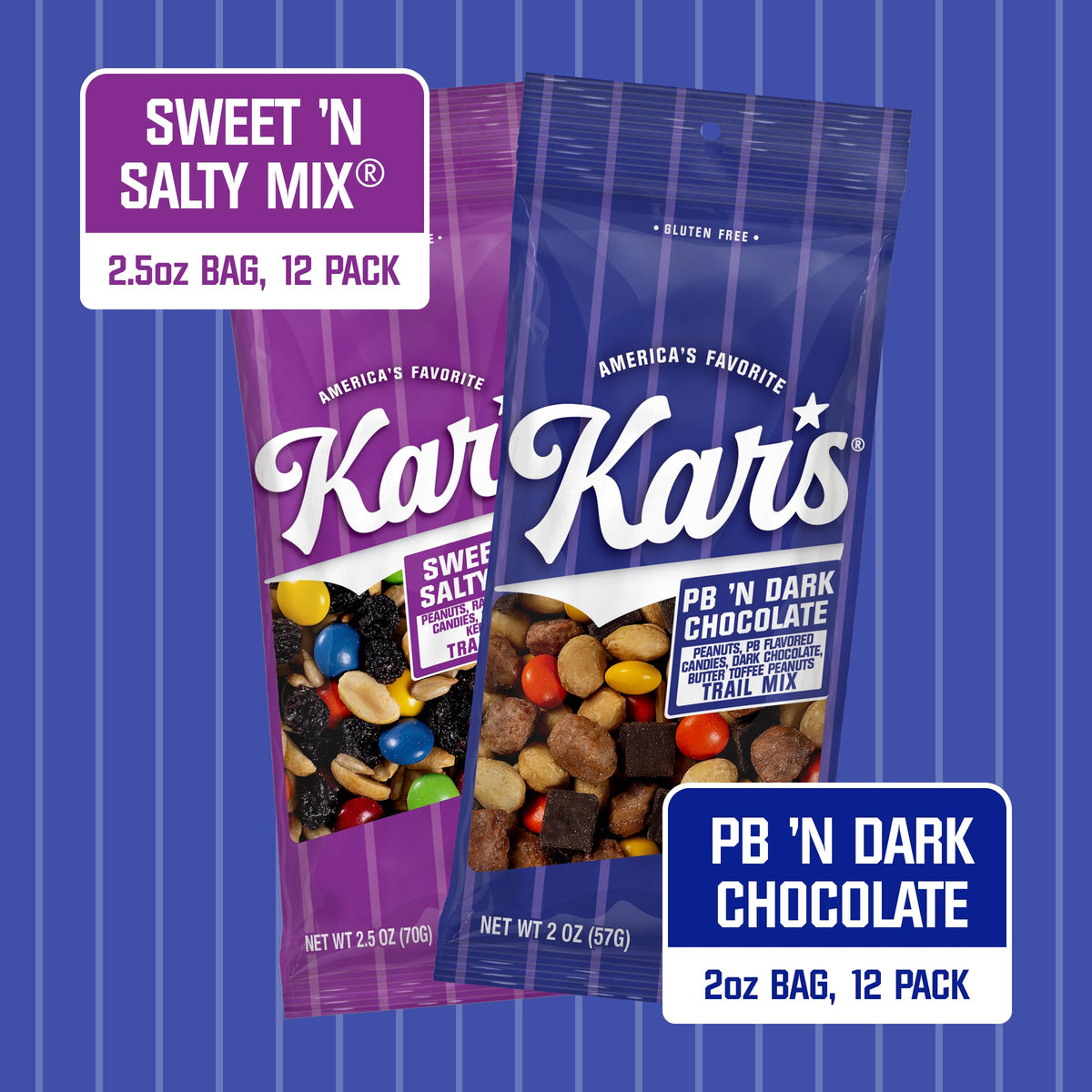 Kar’s Nuts Variety Pack Trail Mix – Sweet ’N Salty & Peanut Butter ’N Dark Chocolate, 24 Pack, Gluten-Free