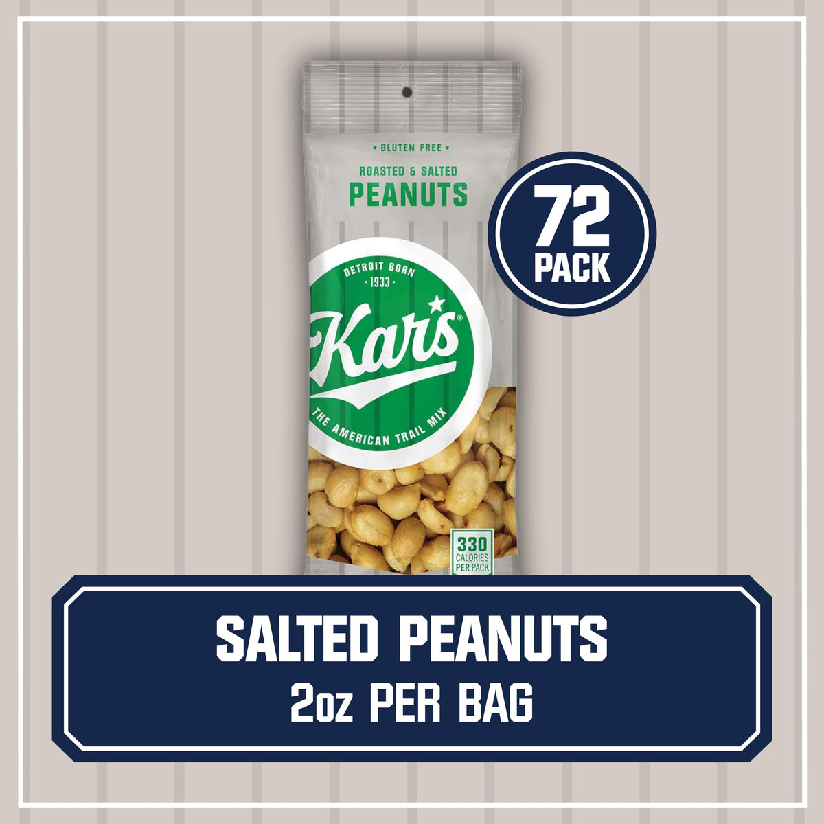 Kar’s Nuts Roasted & Salted Peanuts — 72-Pack, Gluten-Free 2 oz Snack Packs