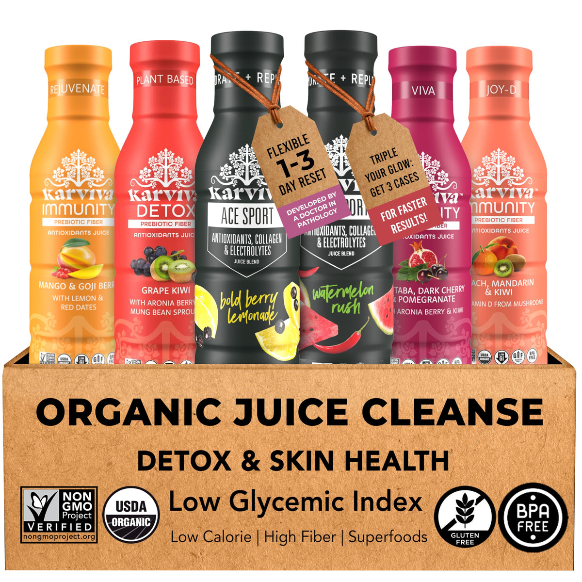 Karviva Organic Juice Cleanse for Glowing Skin, Digestive Support & Craving Control