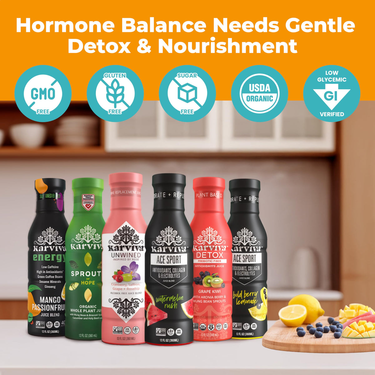 Karviva Juice Cleanse for Women’s Hormone Balance | Detox, Energy & Skin Health | Non-GMO, 6 BPA-Free Bottles