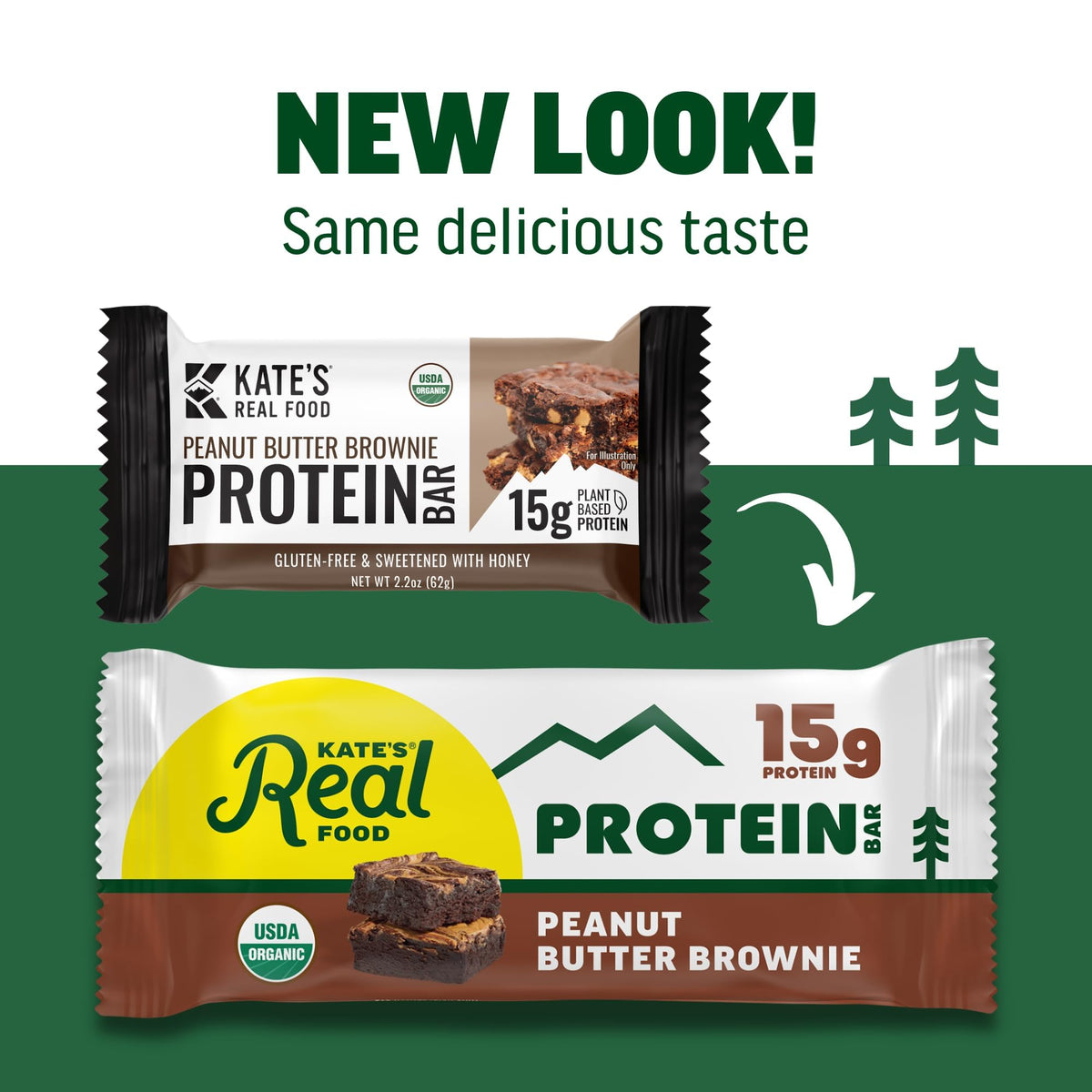 Kate's Real Food Organic Protein Bars - Peanut Butter Brownie, 2.2 oz, Pack of 12 | Plant-Based, Gluten Free, Non-GMO