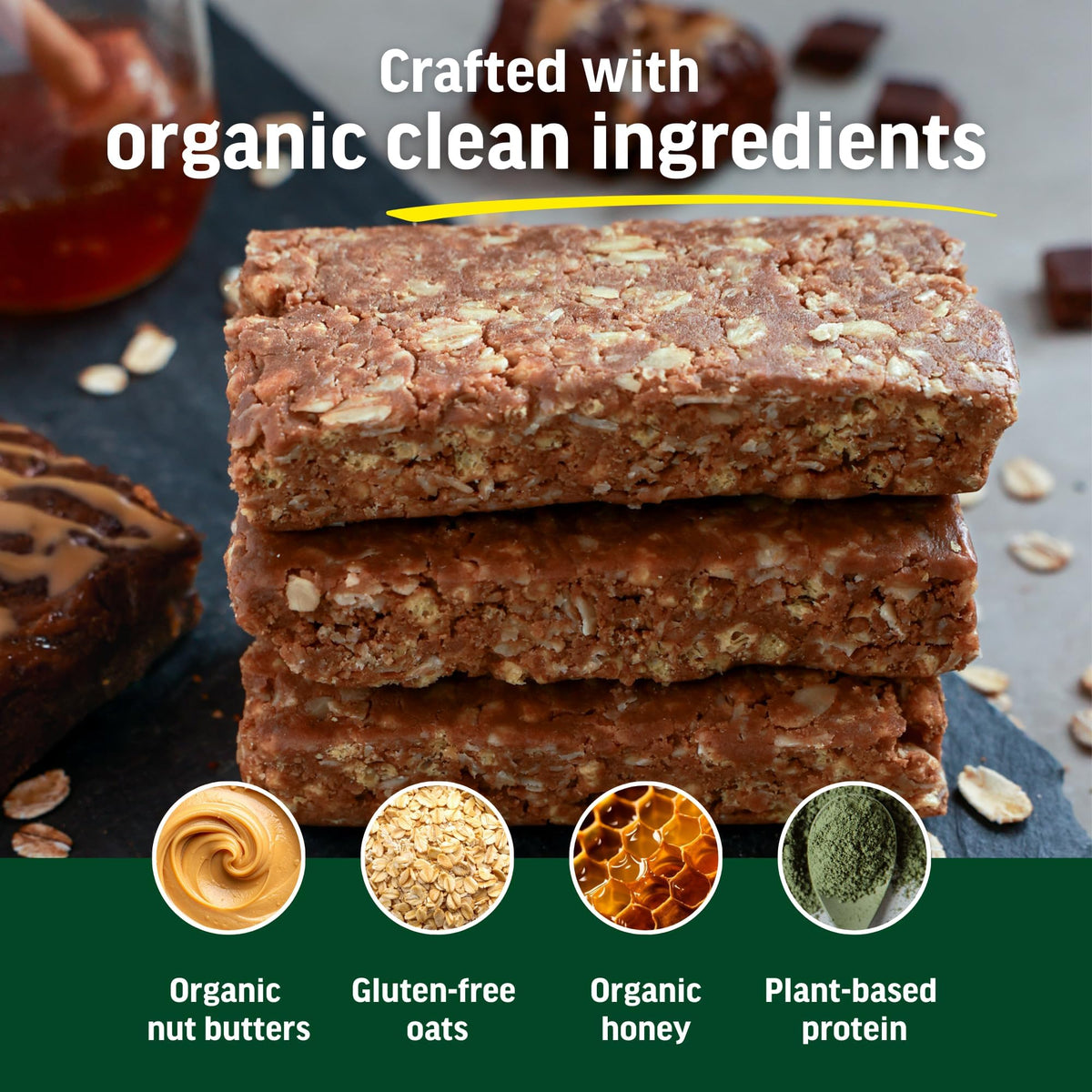 Kate's Real Food Organic Protein Bars - Peanut Butter Brownie, 2.2 oz, Pack of 12 | Plant-Based, Gluten Free, Non-GMO