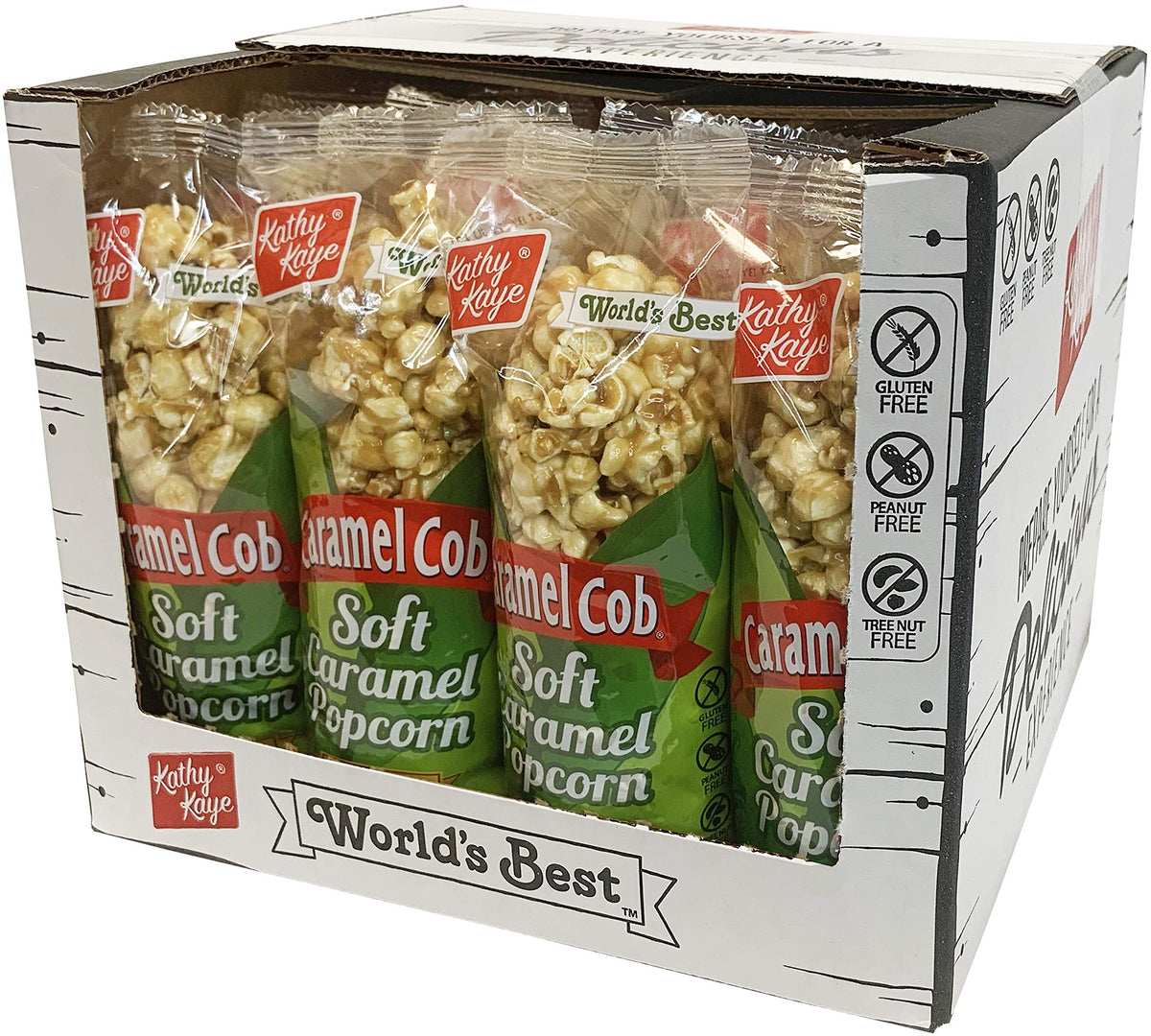 Kathy Kaye Caramel Cob Soft Caramel Popcorn – 16 Bars, Gluten-Free & Nut-Free, Microwaveable, Made in USA
