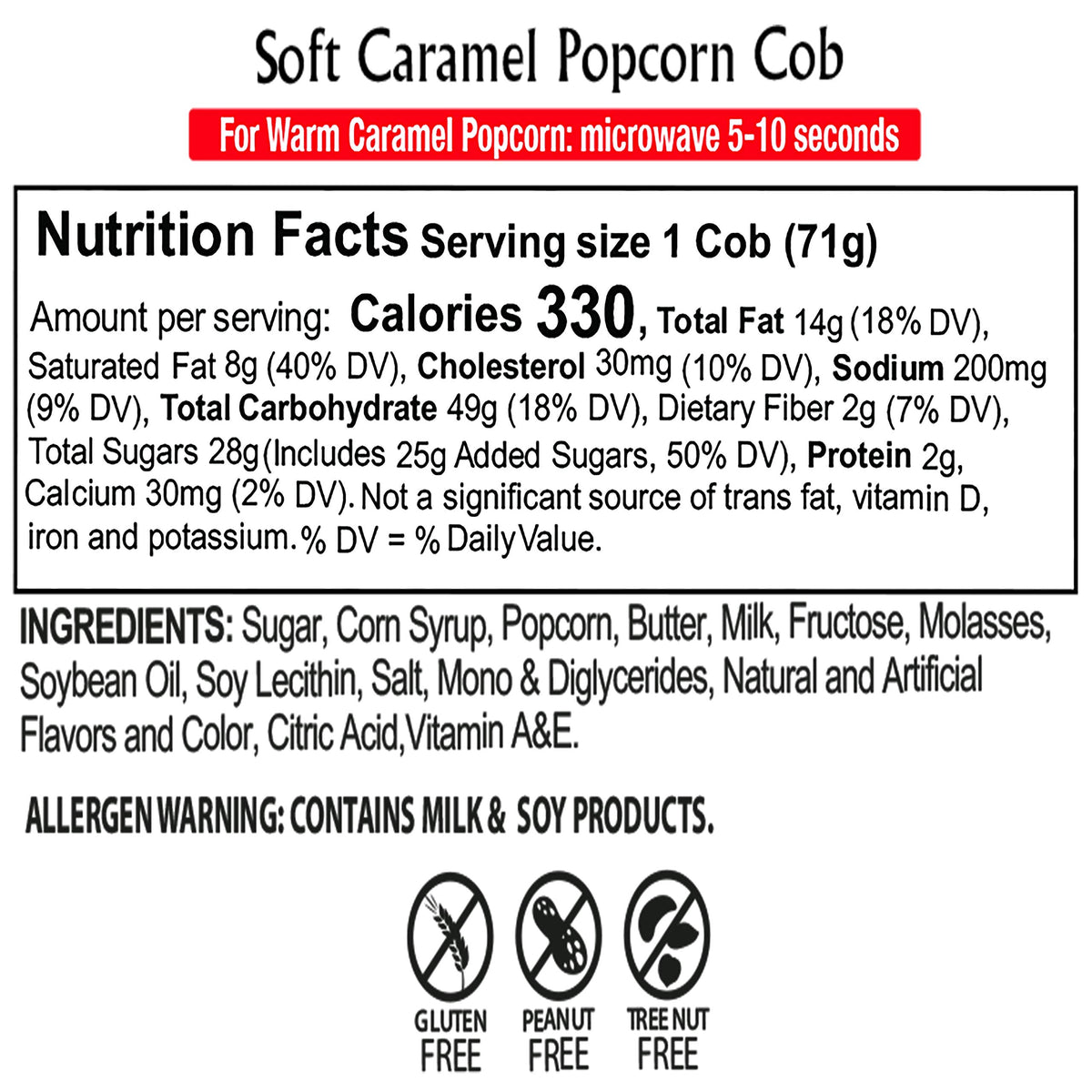 Kathy Kaye Caramel Cob Soft Caramel Popcorn – 16 Bars, Gluten-Free & Nut-Free, Microwaveable, Made in USA