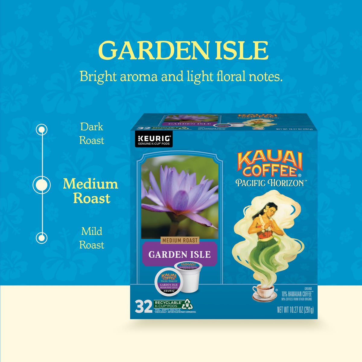 Kauai Coffee Garden Isle K-Cup Pods for Keurig – Medium Roast, 10% Hawaiian Arabica, 32-Count