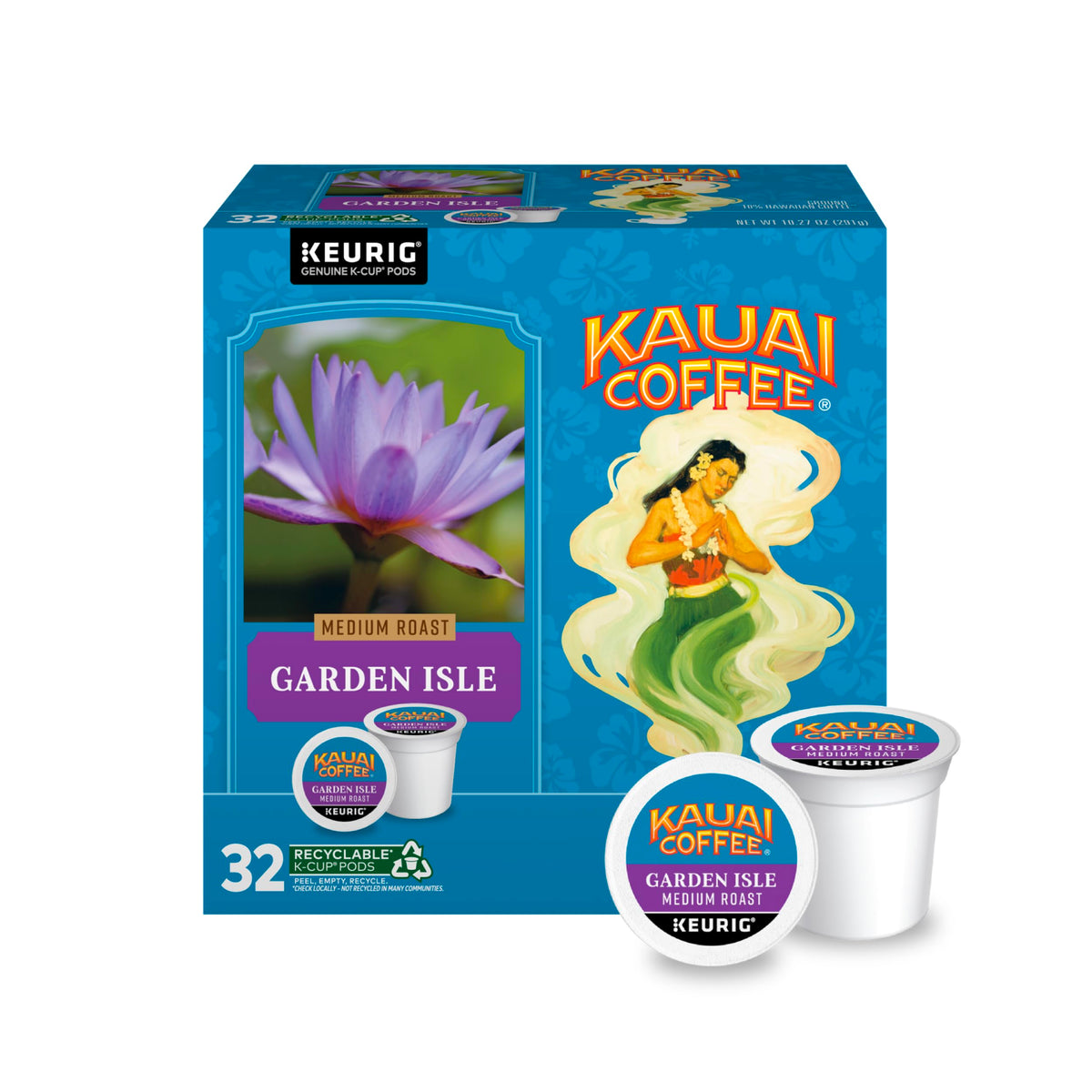 Kauai Coffee Garden Isle K-Cup Pods for Keurig – Medium Roast, 10% Hawaiian Arabica, 32-Count