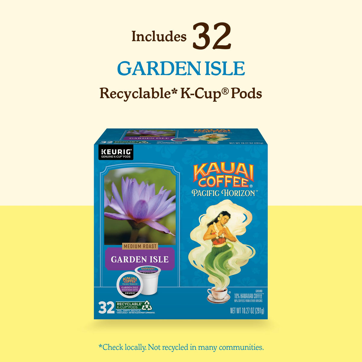 Kauai Coffee Garden Isle K-Cup Pods for Keurig – Medium Roast, 10% Hawaiian Arabica, 32-Count