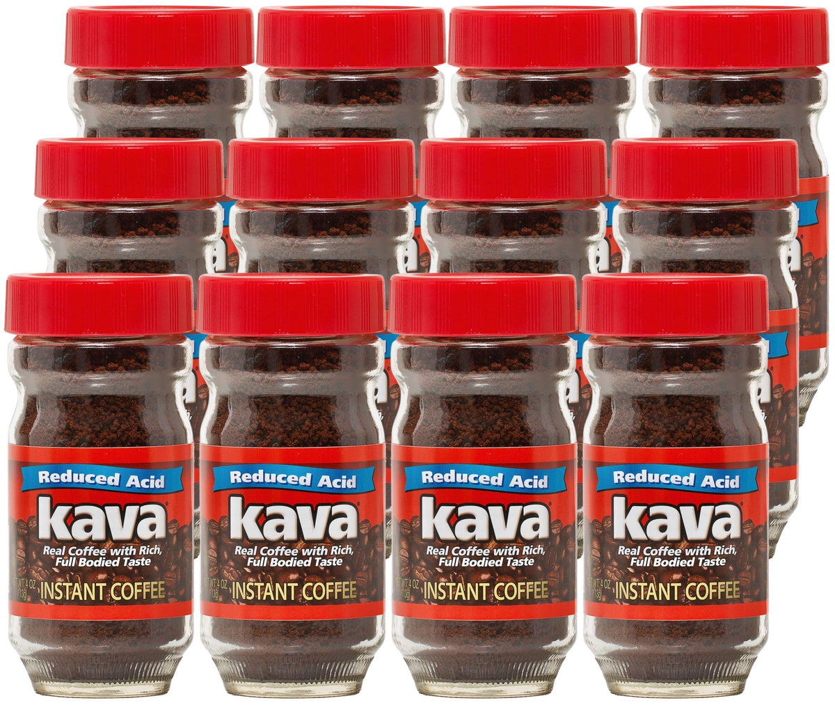 Kava Acid Neutralized Instant Coffee, 4 oz (Pack of 12) | Reduced-Acid Instant Coffee