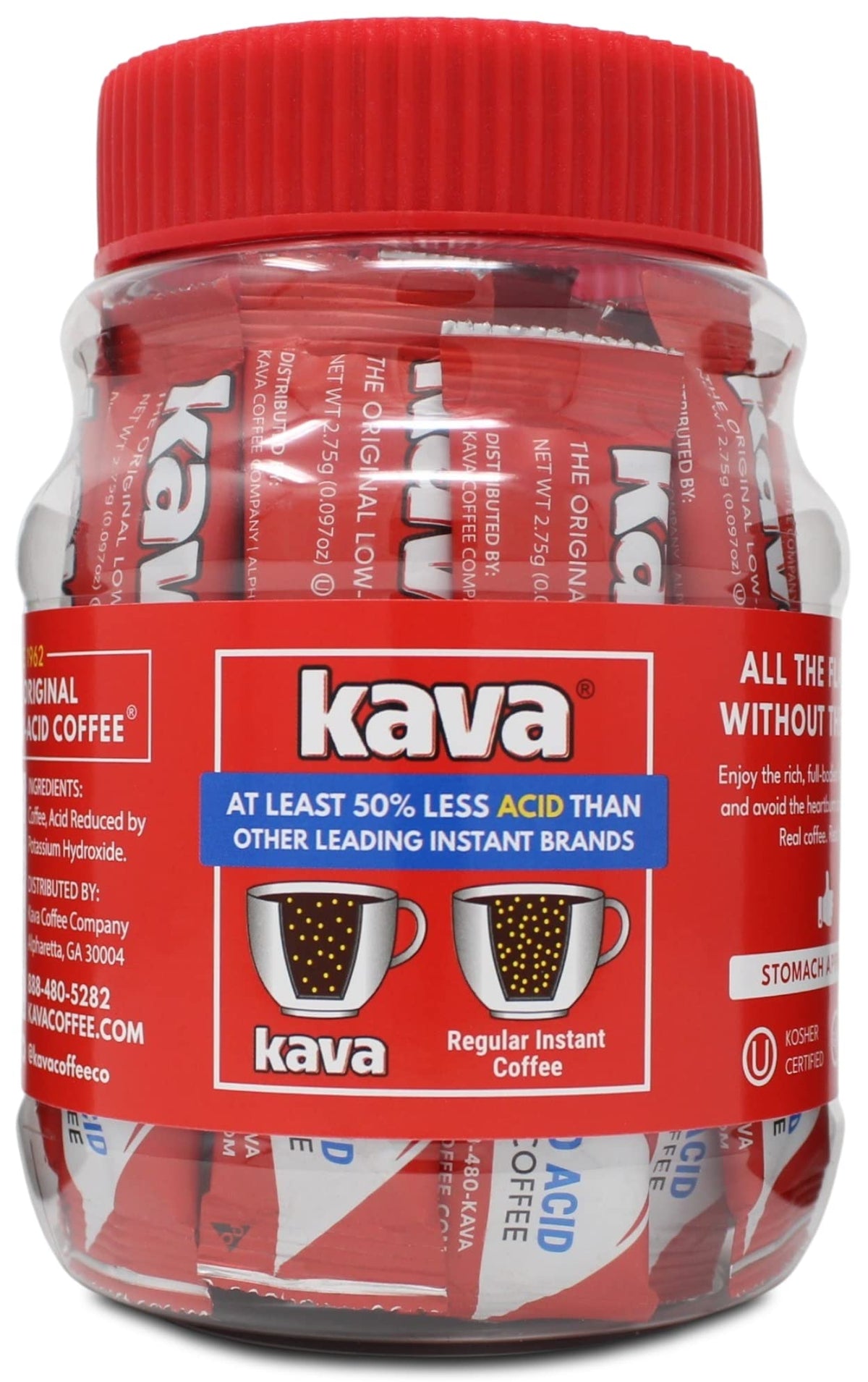 Kava Low Acid Instant Coffee Single-Serve Sticks – Pack of 3 (60 Packets) | Travel-Ready, Reduced-Acid Coffee