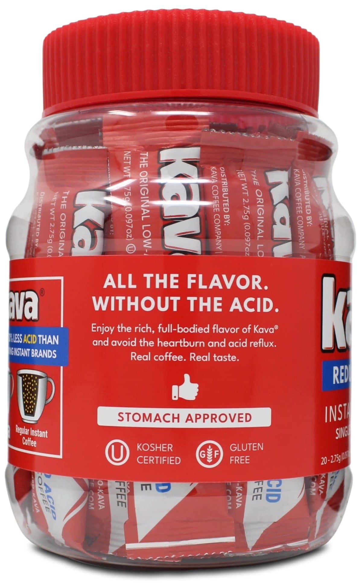 Kava Low Acid Instant Coffee Single-Serve Sticks – Pack of 3 (60 Packets) | Travel-Ready, Reduced-Acid Coffee