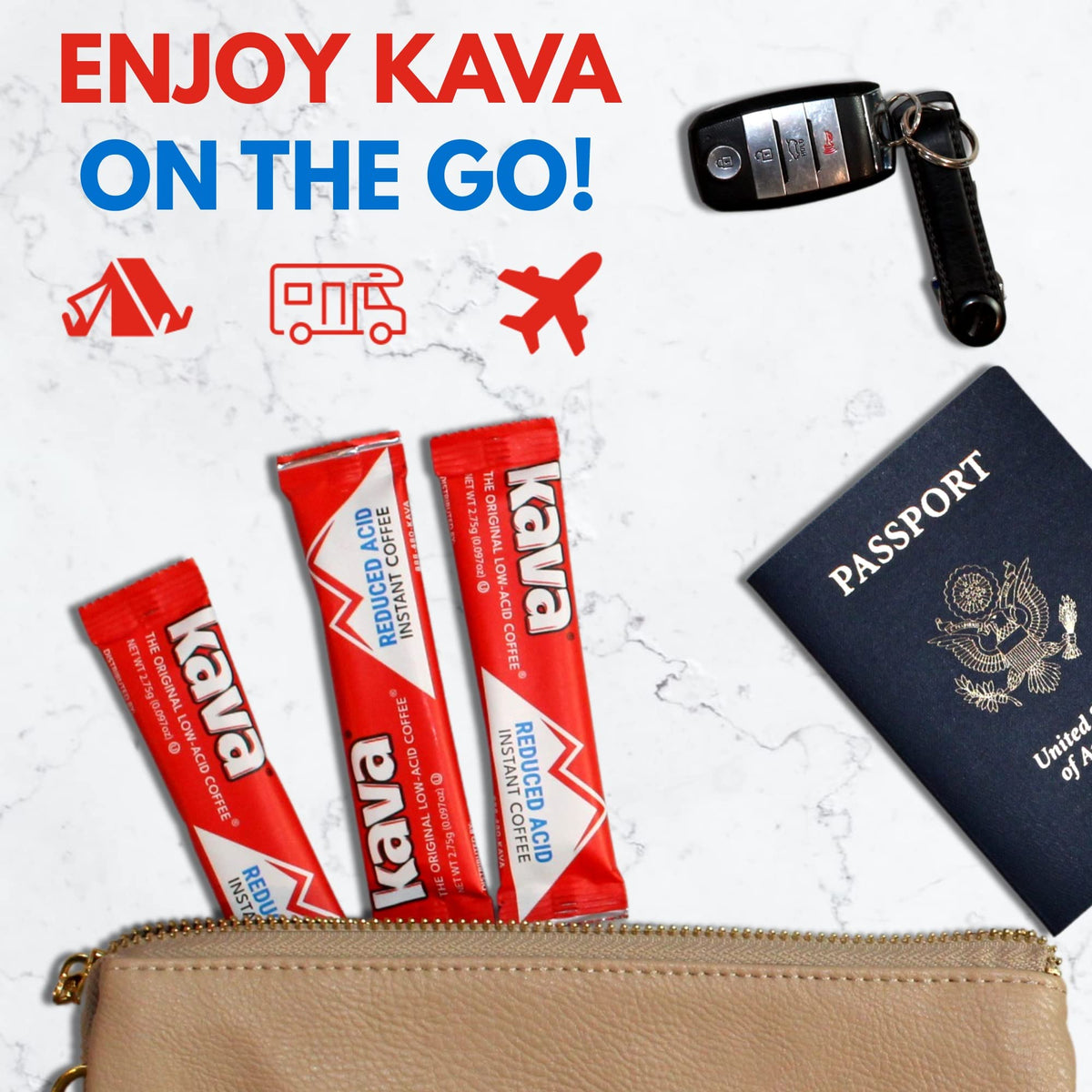 Kava Low Acid Instant Coffee Single-Serve Sticks – Pack of 3 (60 Packets) | Travel-Ready, Reduced-Acid Coffee