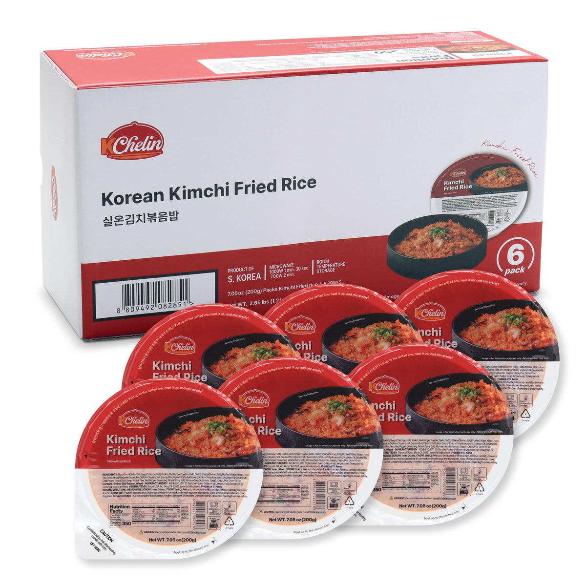 KCHELIN Microwaveable Korean Kimchi Fried Rice — 6 Pack, 7.05 oz Bowls