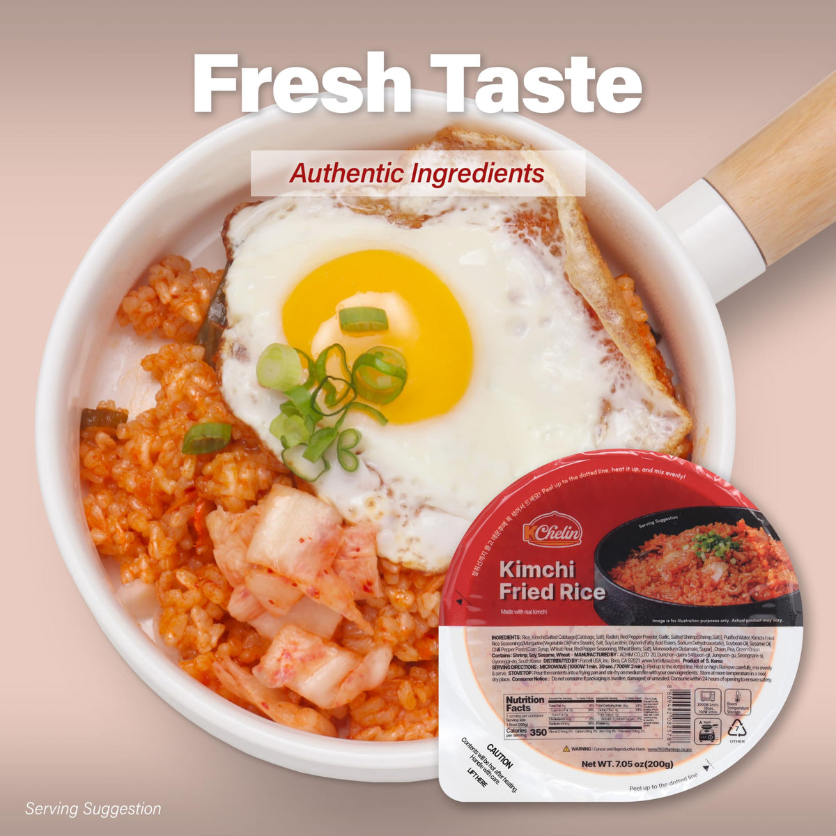 KCHELIN Microwaveable Korean Kimchi Fried Rice — 6 Pack, 7.05 oz Bowls
