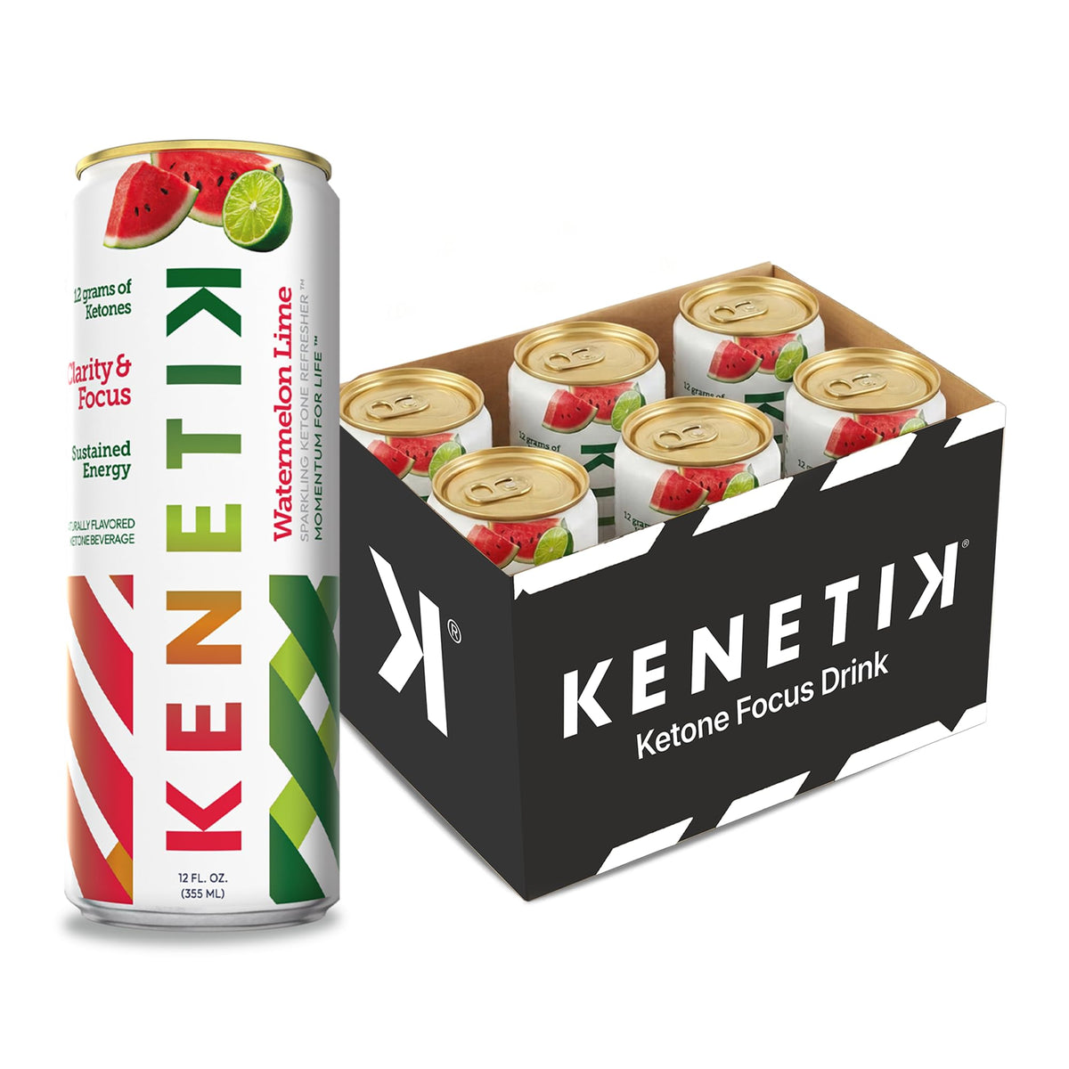 Kenetik Ketone Focus Drink – Plant-Based D-BHB for Steady, Caffeine-Free Focus | Watermelon Lime 12oz Cans (6-Pack)