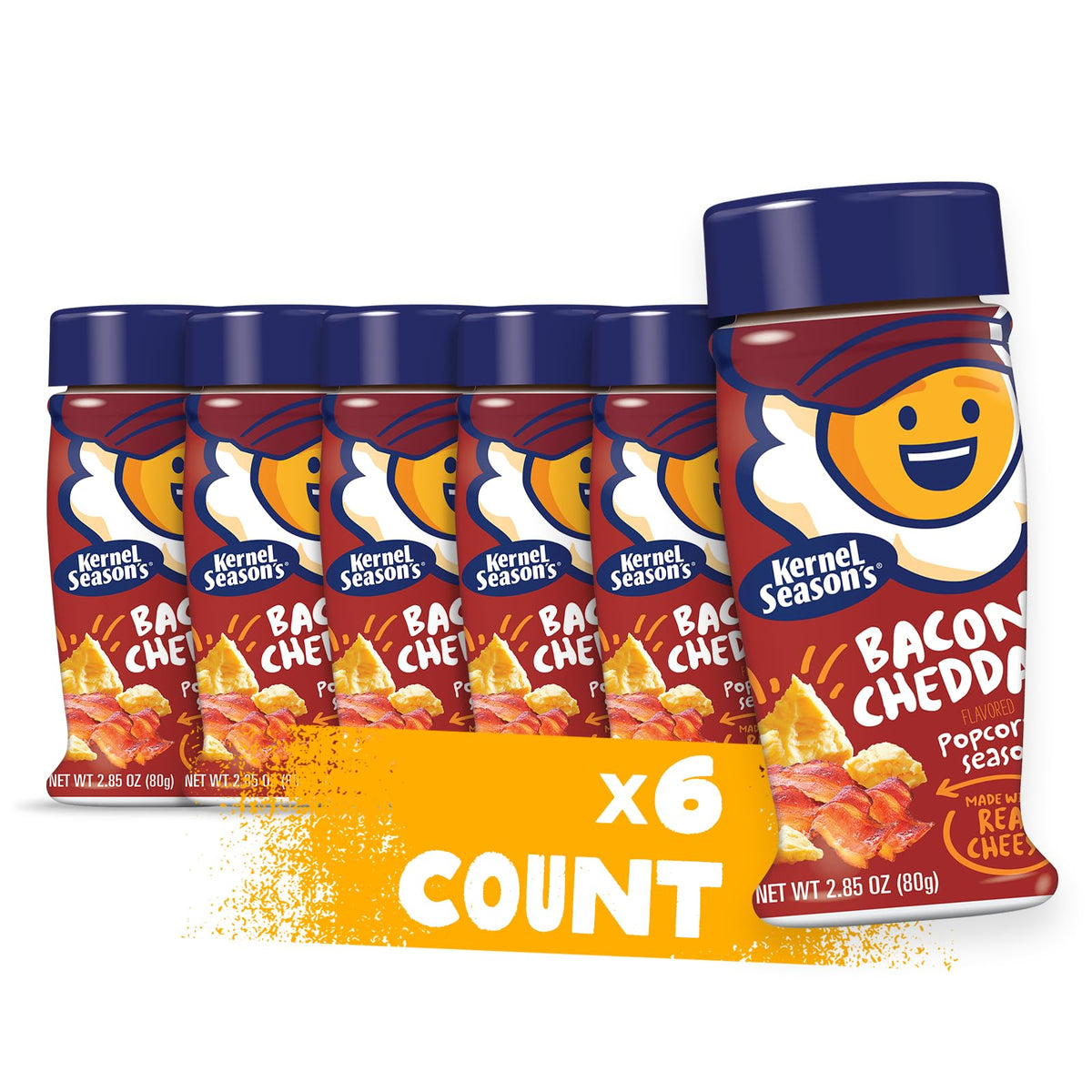 Kernel Season's Bacon Cheddar Popcorn Seasoning – 2.85 Ounce (Pack of 6) | Smoky Cheese Flavor