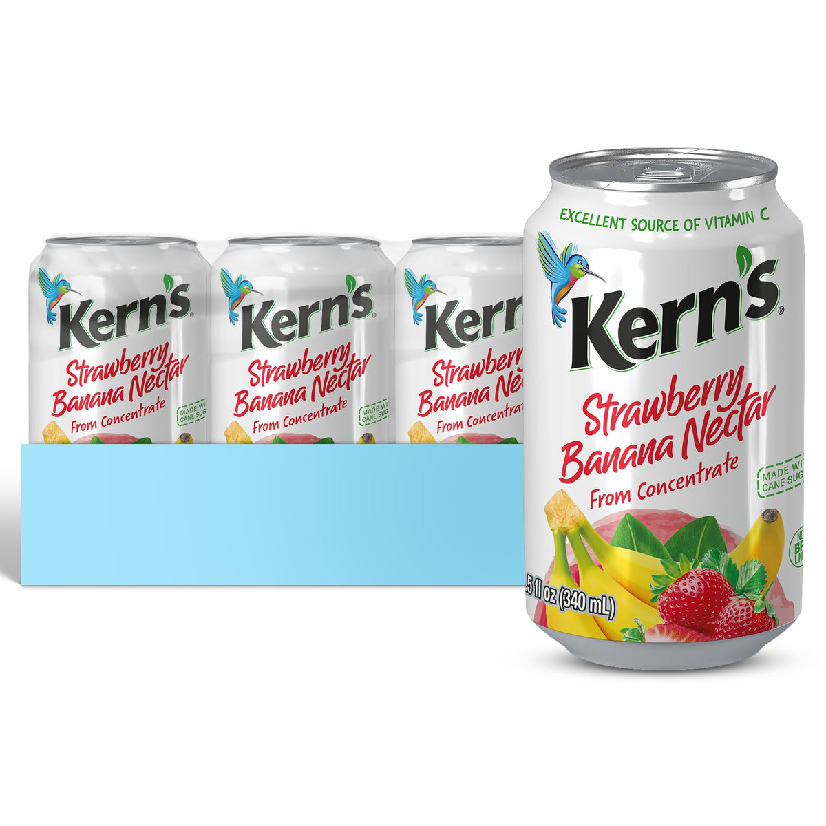 Kern's Strawberry Banana Nectar Juice – Fresh Fruit Puree, Tropical Flavor, 11.5oz Cans (24 Pack)