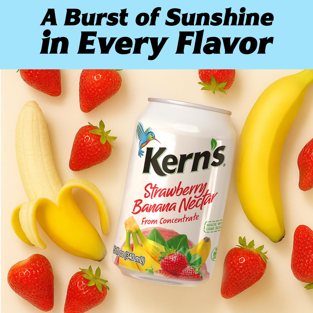 Kern's Strawberry Banana Nectar Juice – Fresh Fruit Puree, Tropical Flavor, 11.5oz Cans (24 Pack)