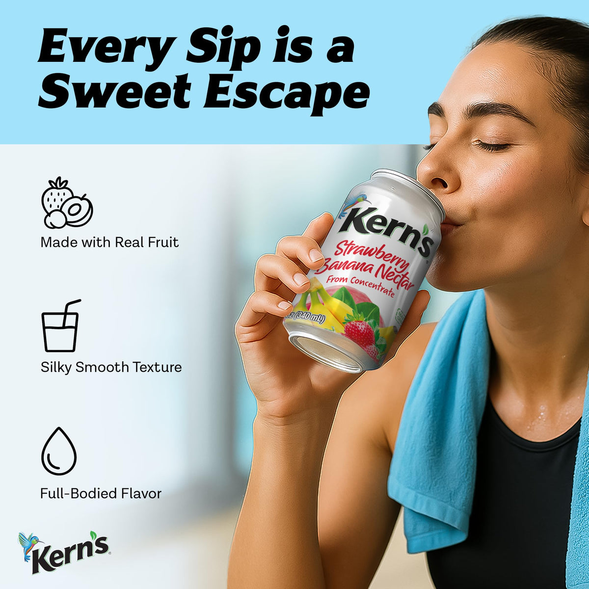 Kern's Strawberry Banana Nectar Juice – Fresh Fruit Puree, Tropical Flavor, 11.5oz Cans (24 Pack)