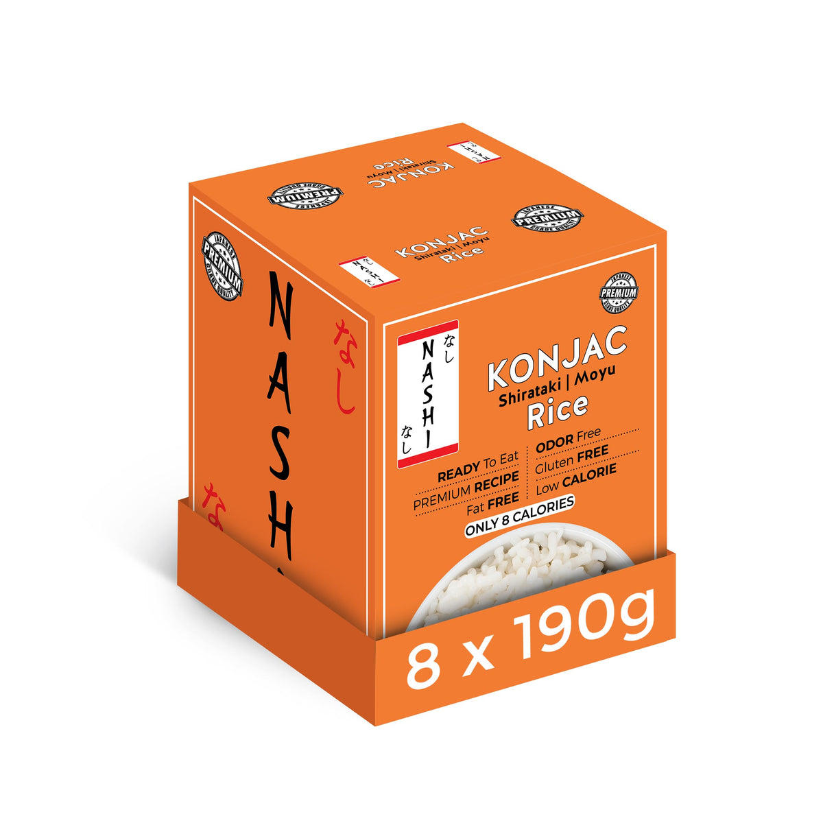 Keto Skinny Nashi Shirataki Konjac Moyu Rice – Low Calorie, Zero Fat, Vegan Ready-to-Eat (8×190g)