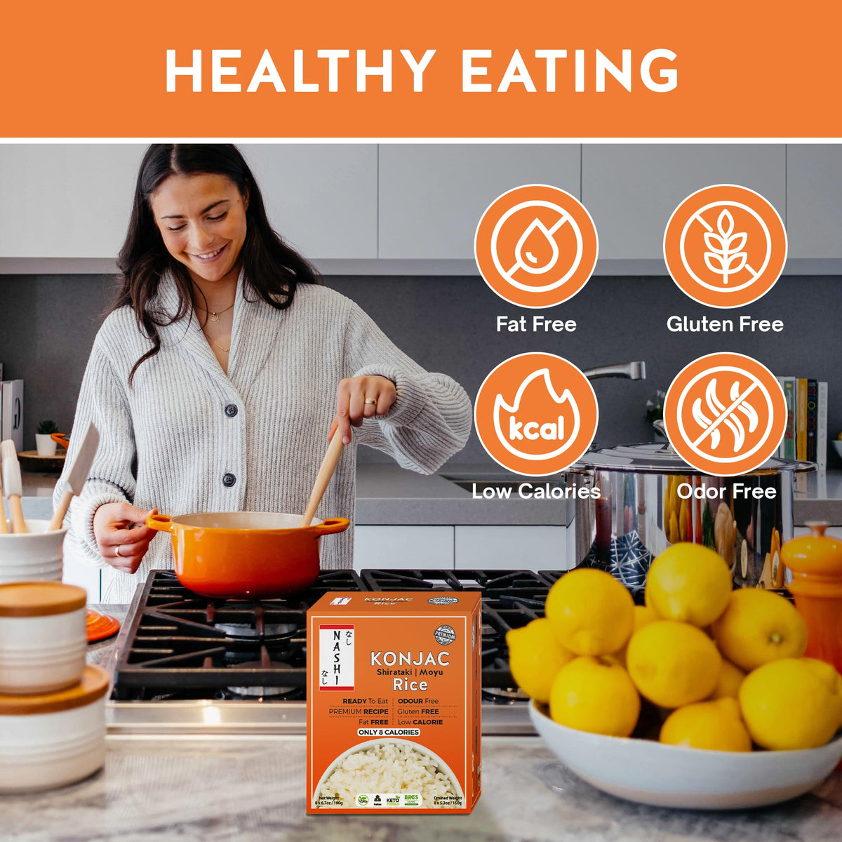 Keto Skinny Nashi Shirataki Konjac Moyu Rice – Low Calorie, Zero Fat, Vegan Ready-to-Eat (8×190g)