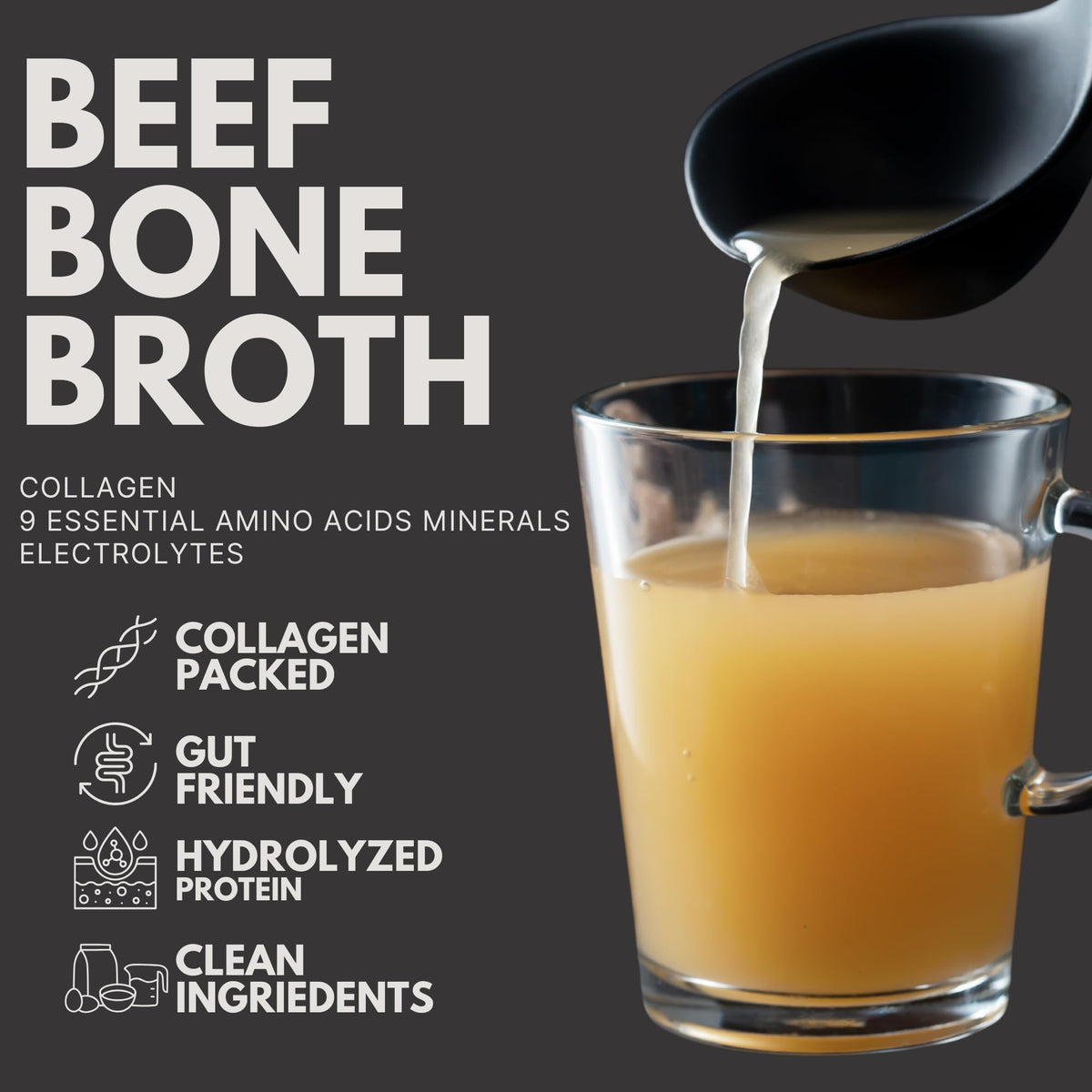 Ketostat Bone Broth Protein Powder Packets – Grass-Fed Beef, 12 Pack, 16g Protein per Packet