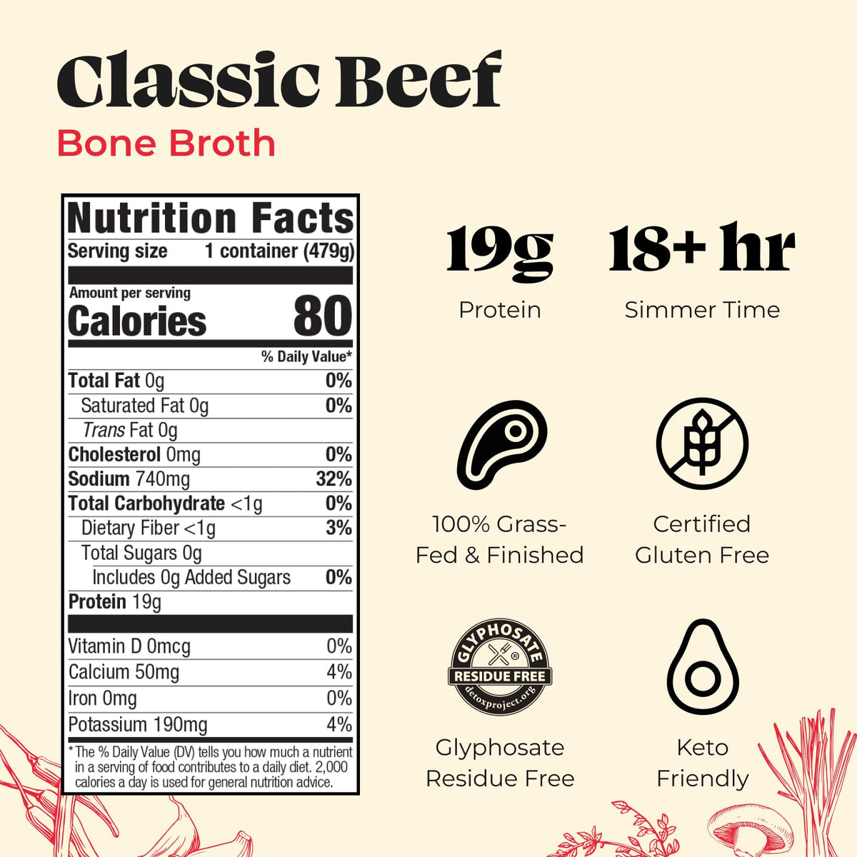 Kettle & Fire Classic Beef Bone Broth – Keto, Paleo, Whole30, Gluten Free | High Protein & Collagen (6 Pack)