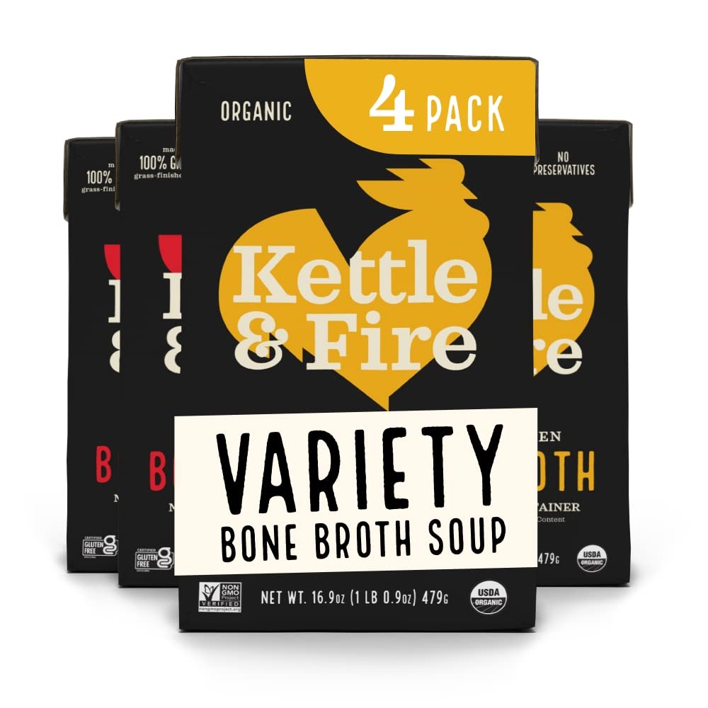 Kettle & Fire Beef & Chicken Bone Broth — 4-Pack | Keto, Paleo, Whole30 Approved