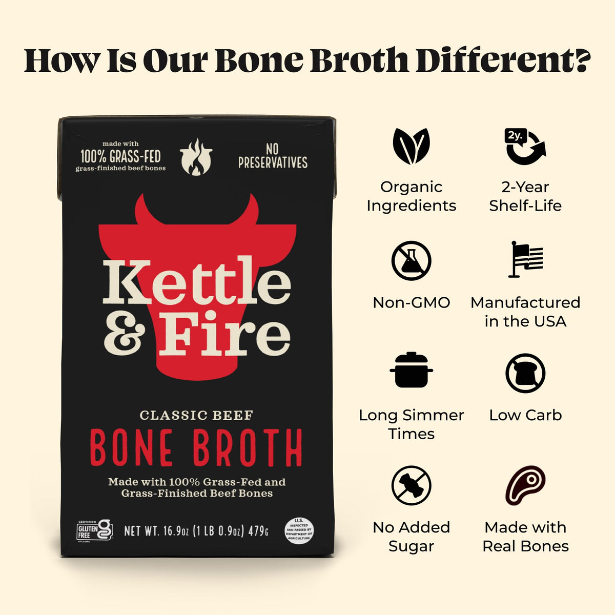 Kettle & Fire Beef & Chicken Bone Broth — 4-Pack | Keto, Paleo, Whole30 Approved