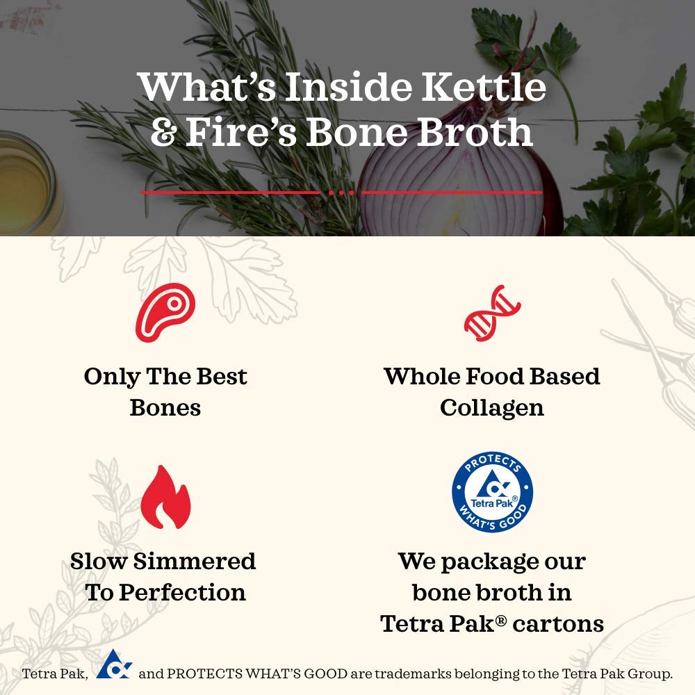 Kettle & Fire Classic Beef Bone Broth – Keto, Paleo, Whole30, Gluten Free | High Protein & Collagen (6 Pack)