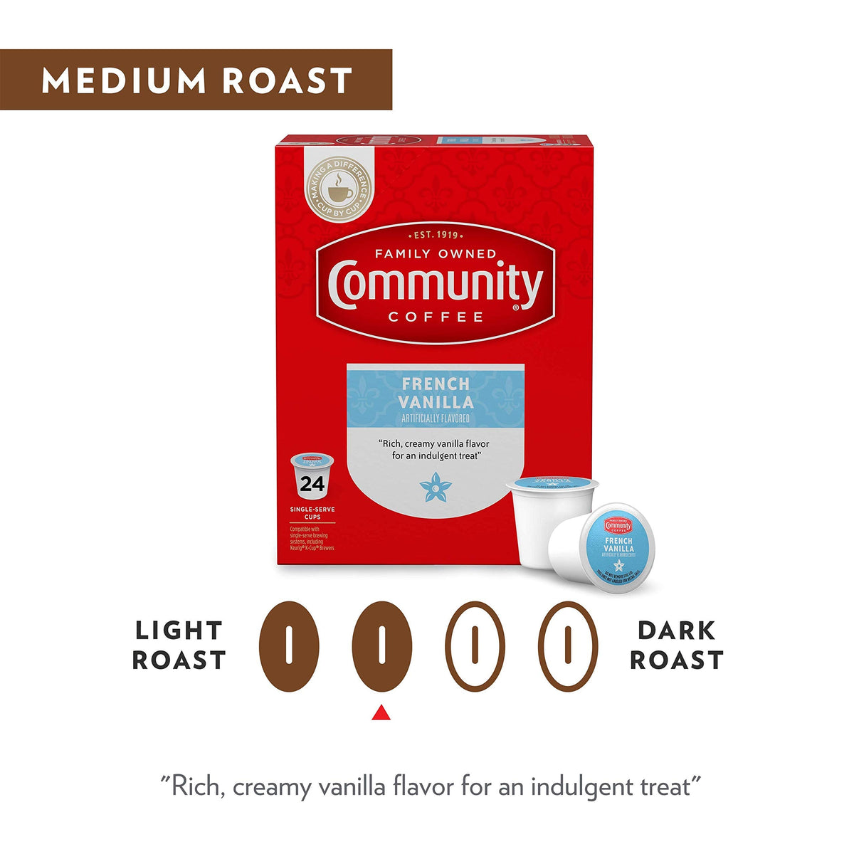 Community Coffee French Vanilla Flavored K-Cup Pods – Medium Roast, 36 Count (3 x 12)