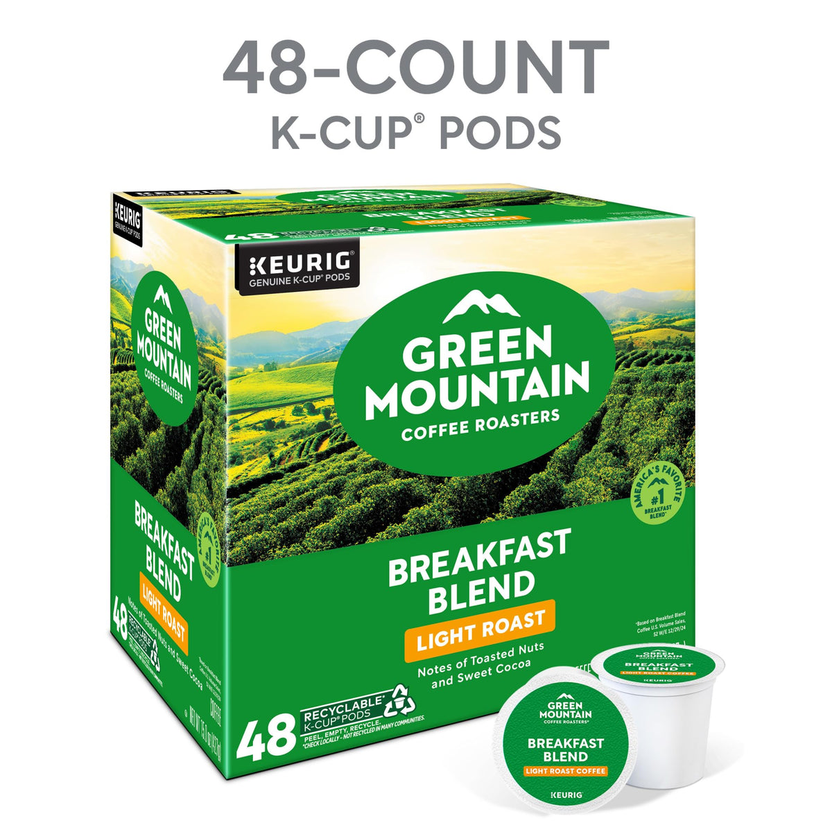 Green Mountain Coffee Roasters Breakfast Blend K-Cup Pods | Light Roast, 48 ct