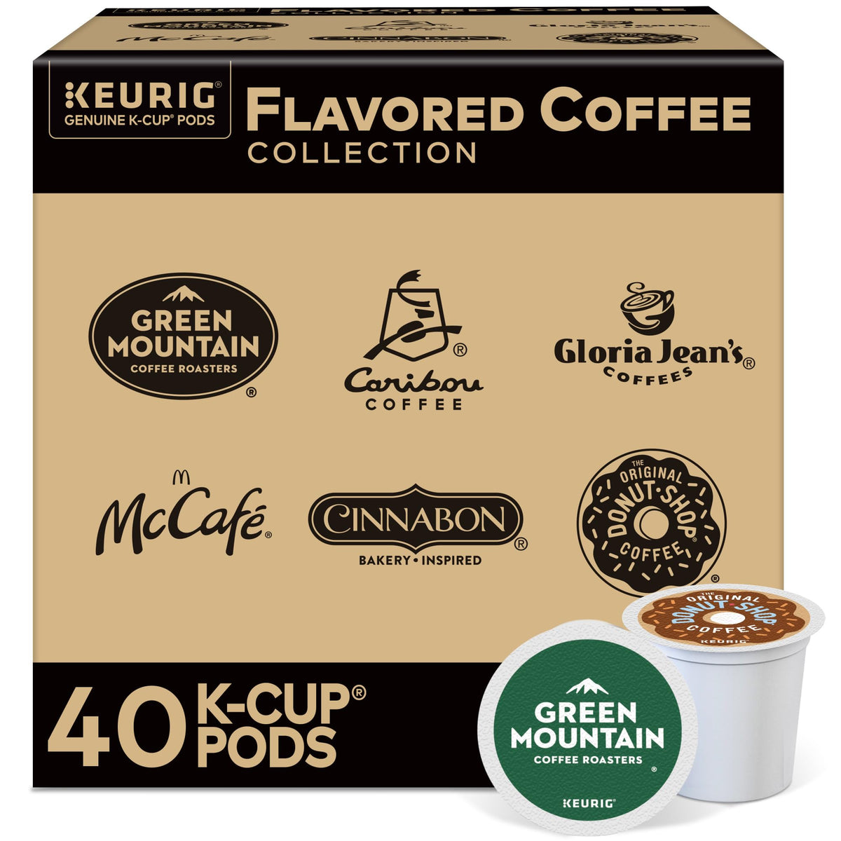 Keurig Flavored Coffee Variety Pack — 40 K-Cup Pods, 10 Flavors, 6 Brands
