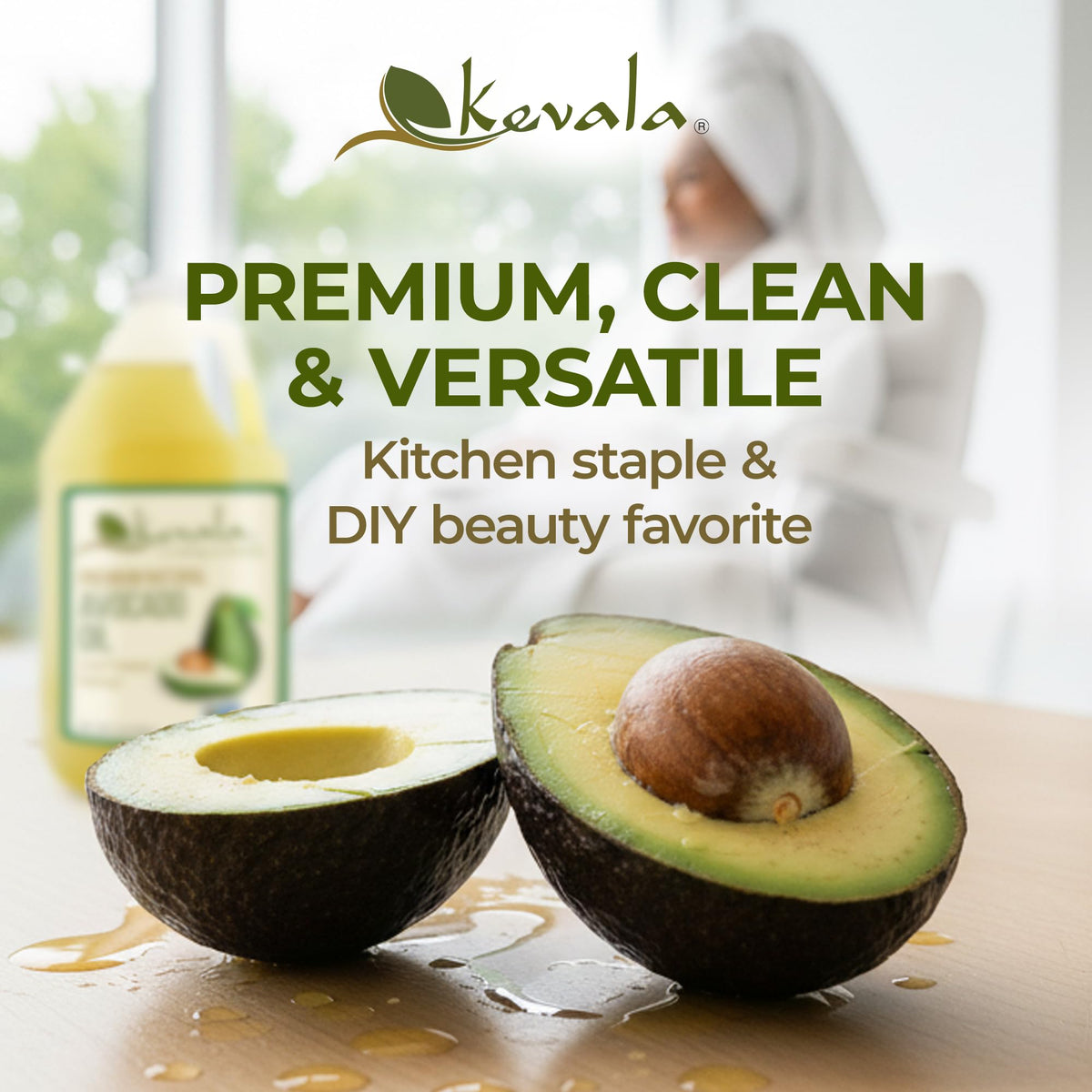 Kevala Avocado Oil – Cold Pressed, Non-GMO Project Verified & Kosher | High-Heat Cooking & Skin Care – 64 Fl Oz