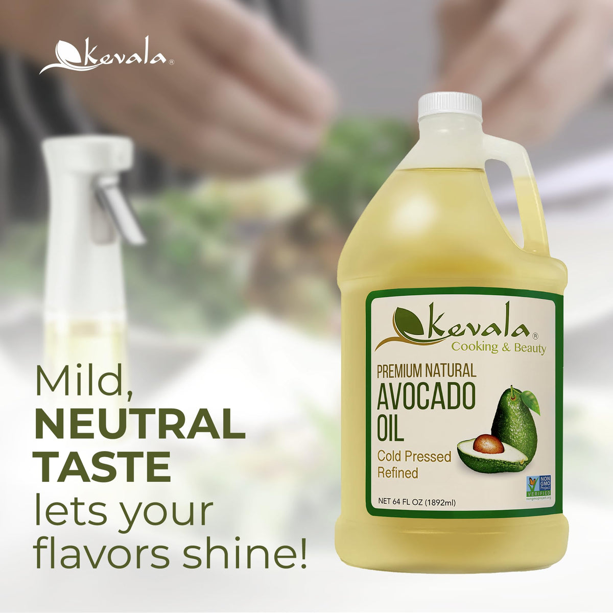 Kevala Avocado Oil – Cold Pressed, Non-GMO Project Verified & Kosher | High-Heat Cooking & Skin Care – 64 Fl Oz