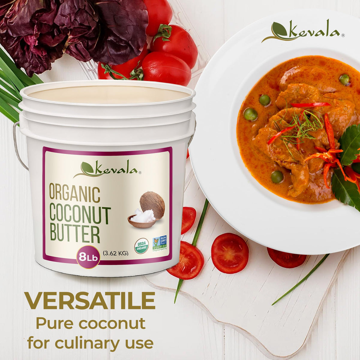 Kevala Organic Coconut Butter – Creamy Spread for Baking & Skincare | Made in USA | 8 lb Bulk