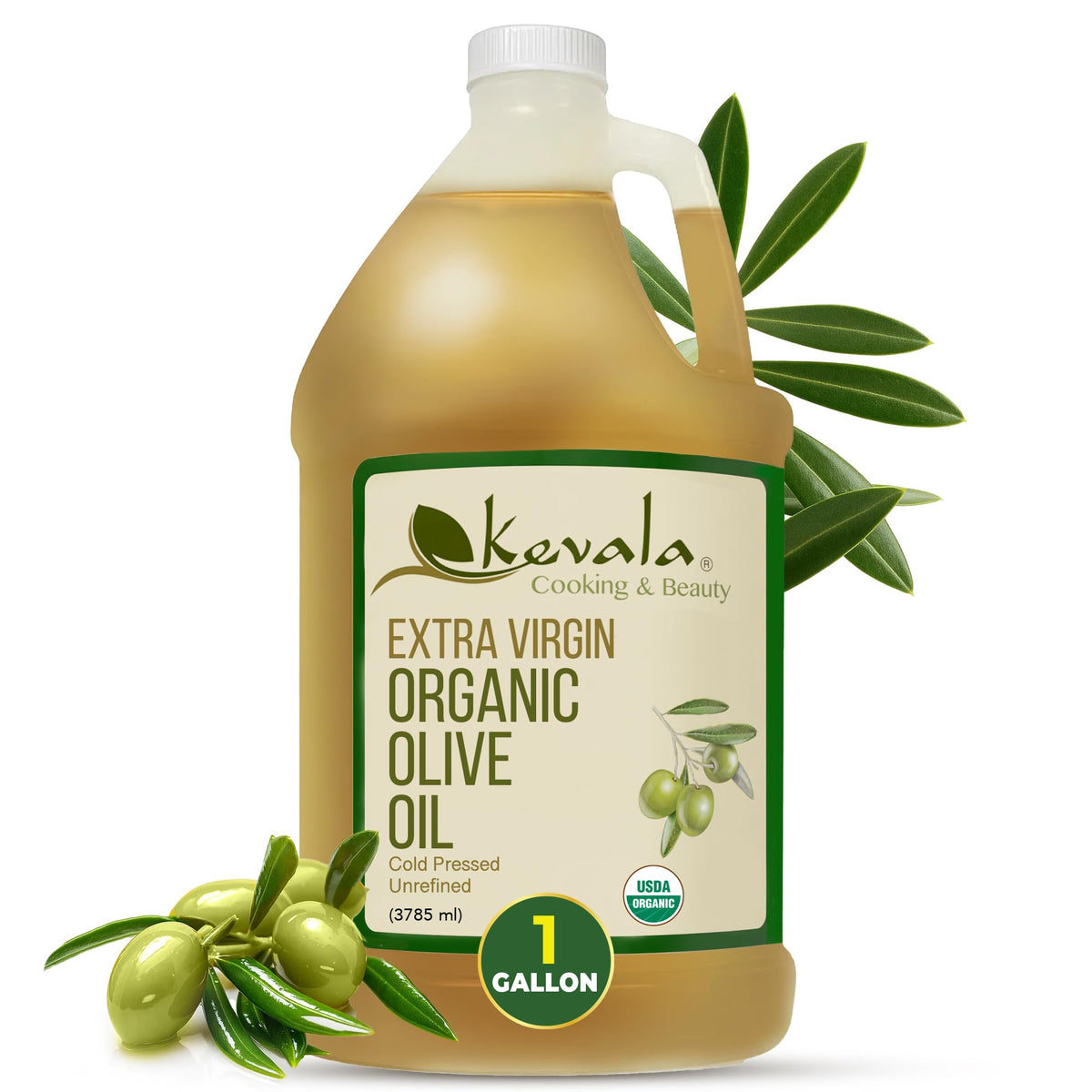 Kevala Extra Virgin Organic Olive Oil – Gluten-Free, Cholesterol-Free, 128 oz