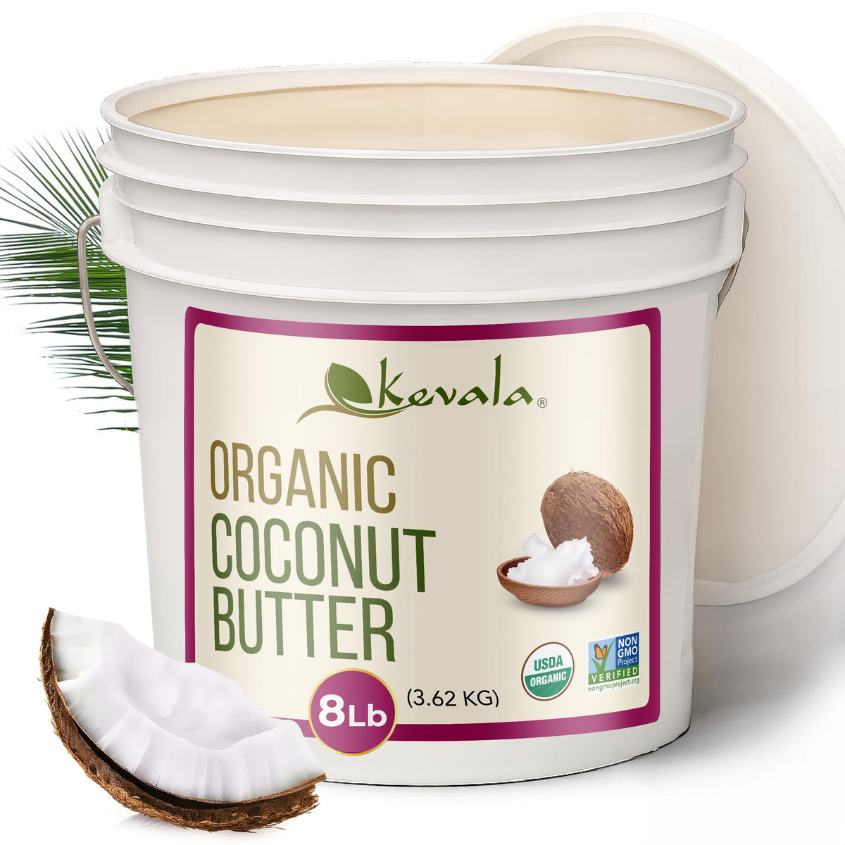 Kevala Organic Coconut Butter – Creamy Spread for Baking & Skincare | Made in USA | 8 lb Bulk