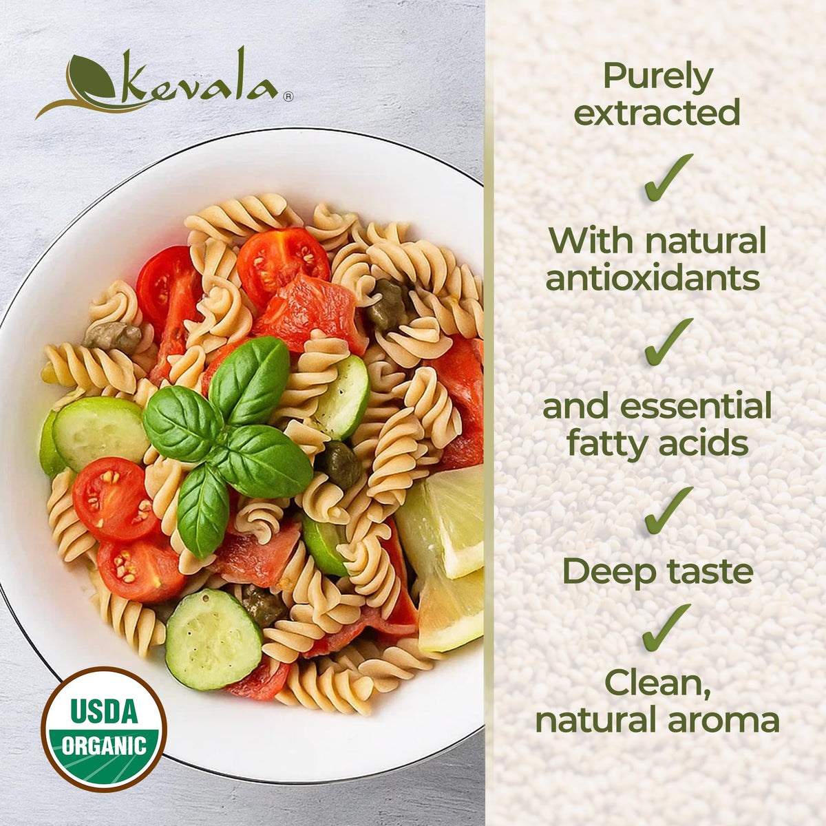 Kevala Organic Toasted Sesame Oil – Cold-Pressed, Unrefined, 64 oz | USDA Organic, Kosher, Non-GMO