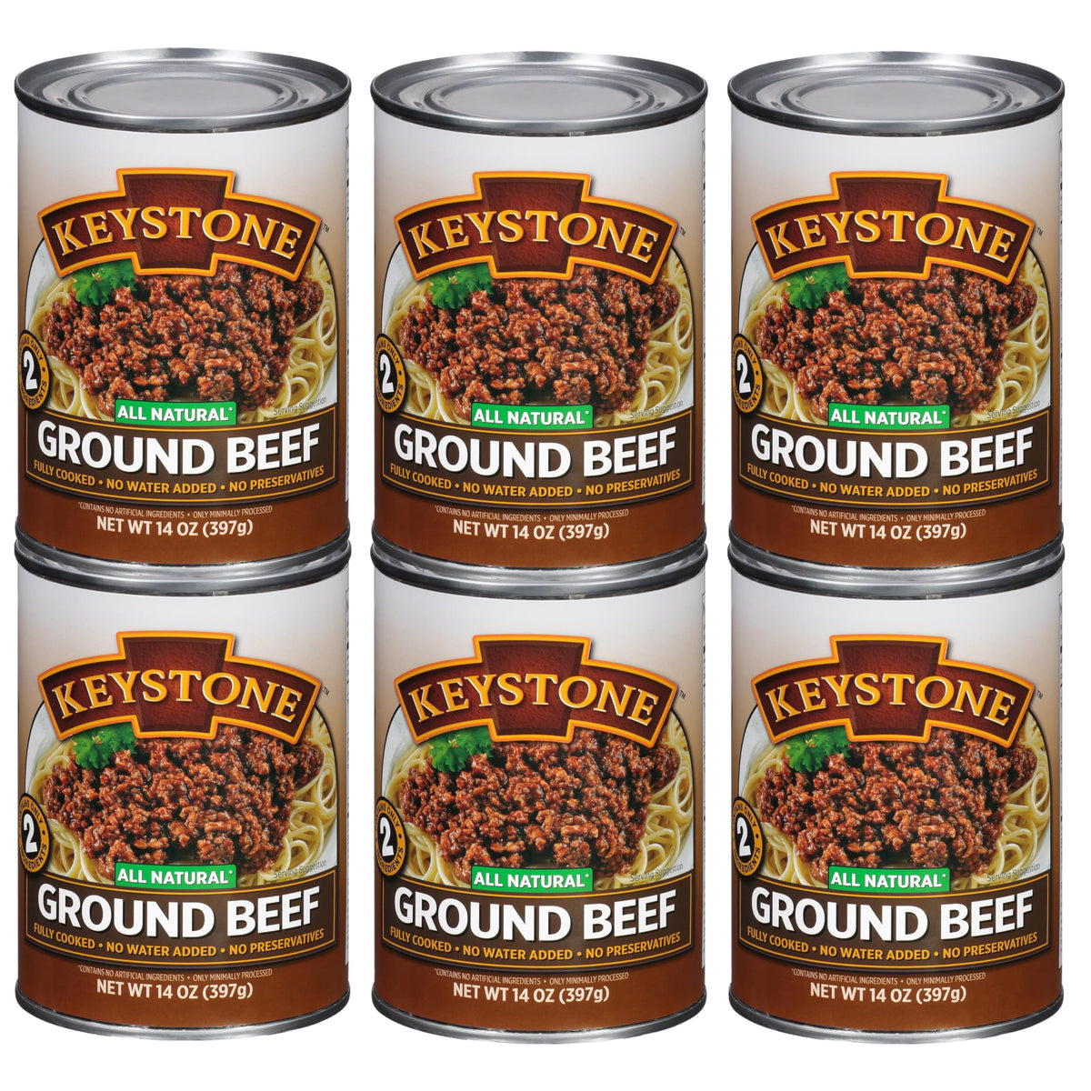 Keystone Meats All Natural Heat & Serve Ground Beef – Fully Cooked, Gluten-Free, 14 oz Cans, 5-Year Shelf Life, Made in USA (6-pack)
