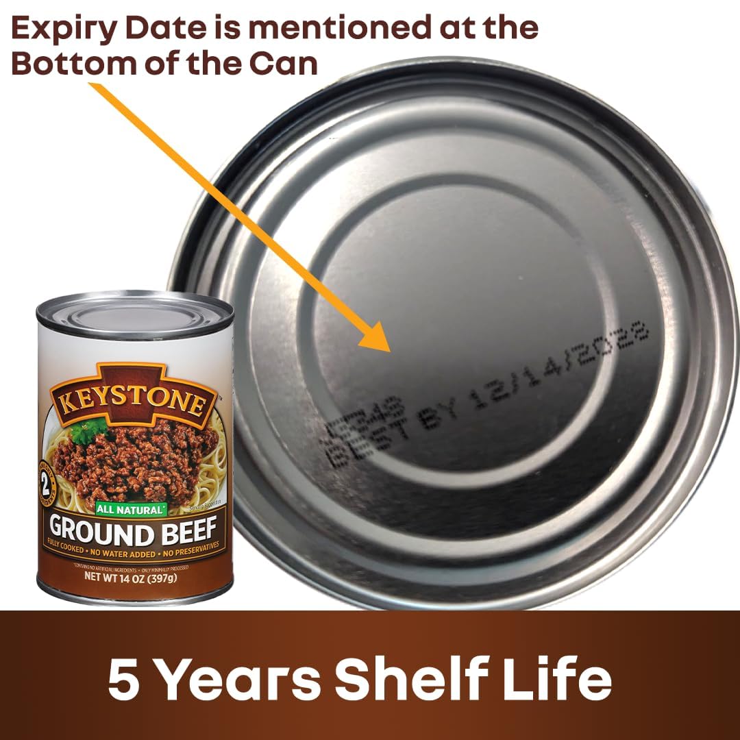 Keystone Meats All Natural Heat & Serve Ground Beef – Fully Cooked, Gluten-Free, 14 oz Cans, 5-Year Shelf Life, Made in USA (6-pack)