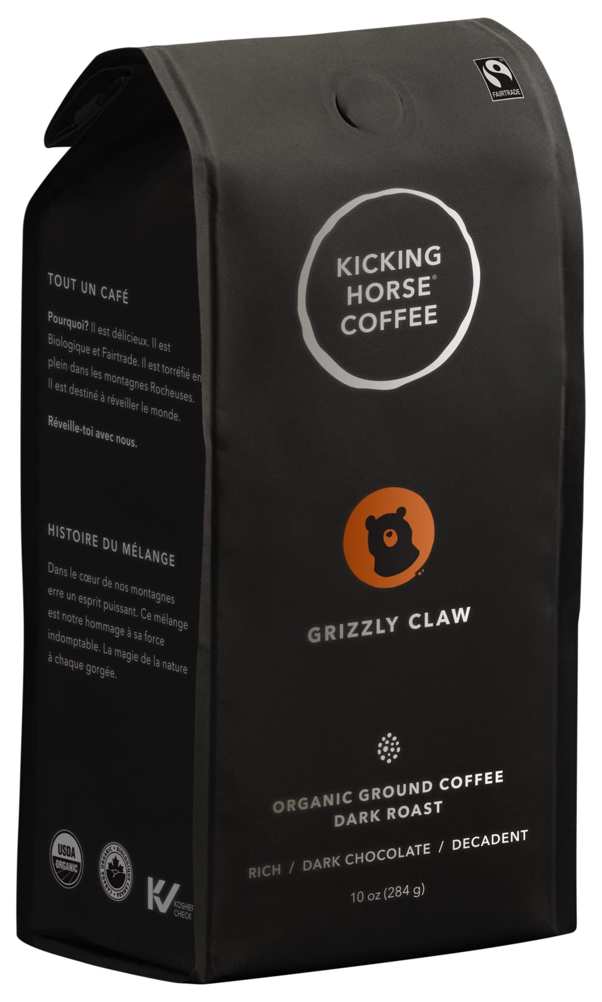 Kicking Horse Grizzly Claw Dark Roast Ground Coffee — Organic, Fairtrade, Kosher, 60 oz (Pack of 6)