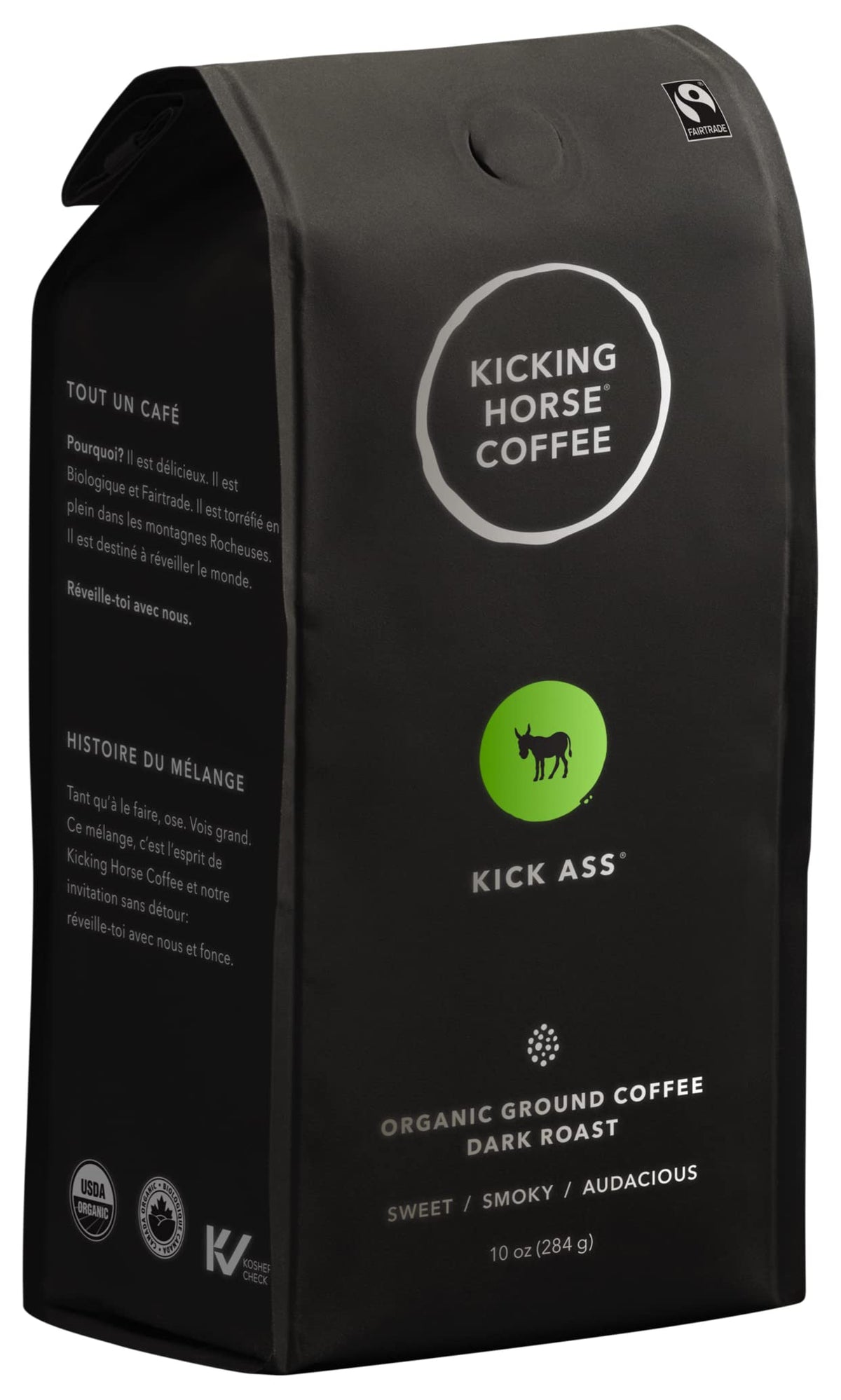 Kicking Horse Kick Ass Dark Roast Ground Coffee – Organic, Fairtrade, Kosher, 284 g 6-pack