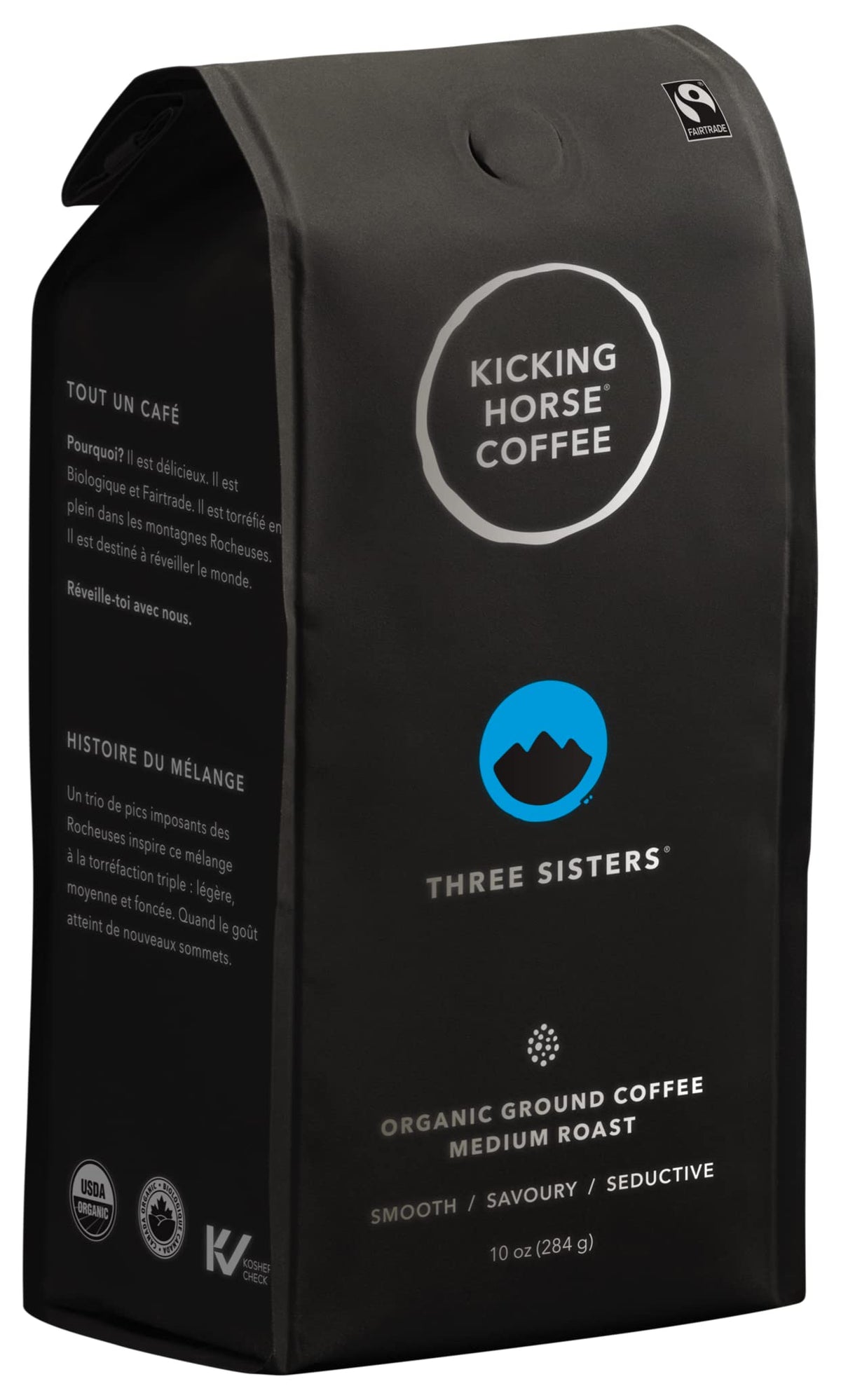 Kicking Horse Three Sisters Medium Roast Ground Coffee – Organic, Fairtrade, Kosher (10 oz) – Pack of 6