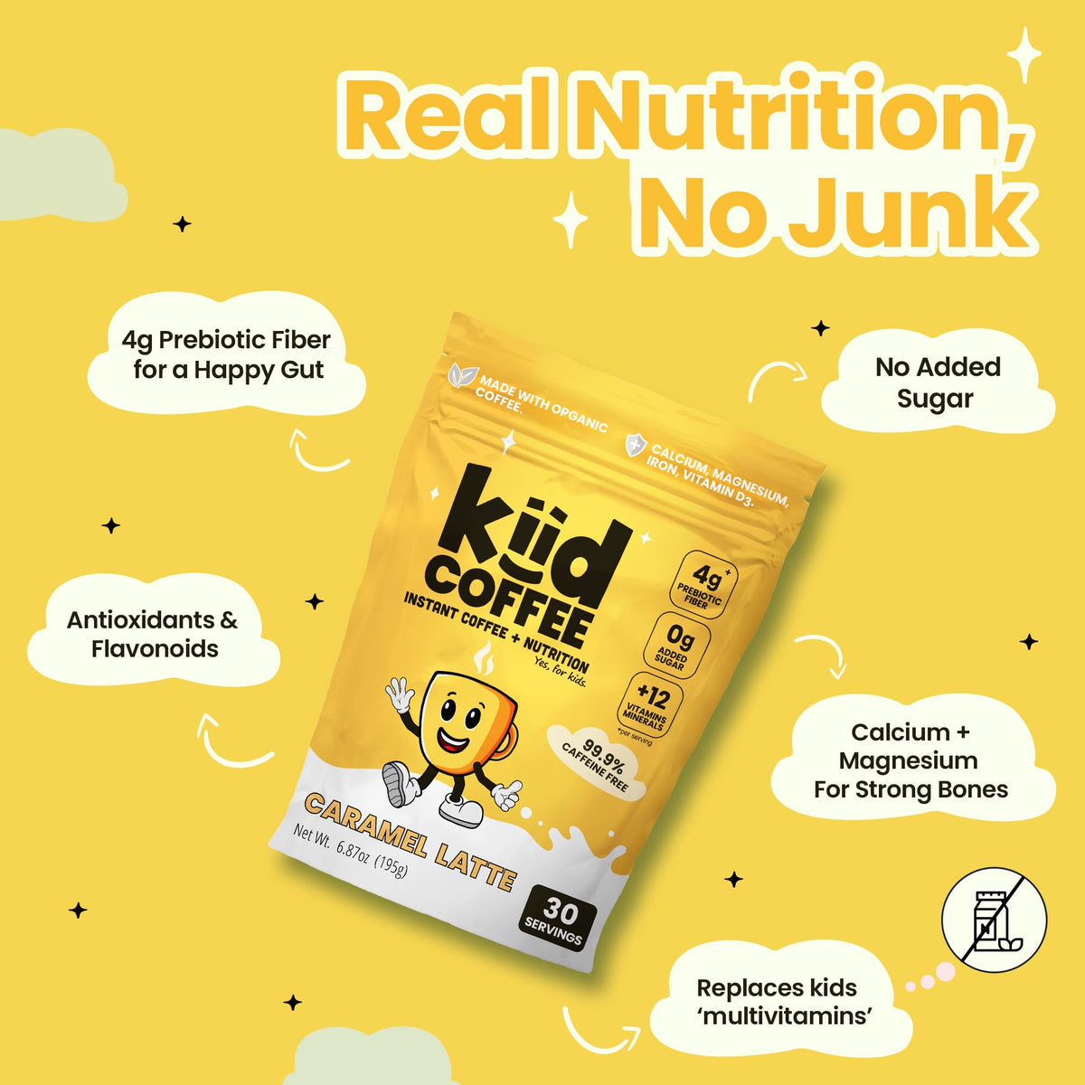 Kiid Coffee - 99.9% Caffeine-Free Organic Kids’ Coffee | 12 Vitamins & 4g Prebiotics