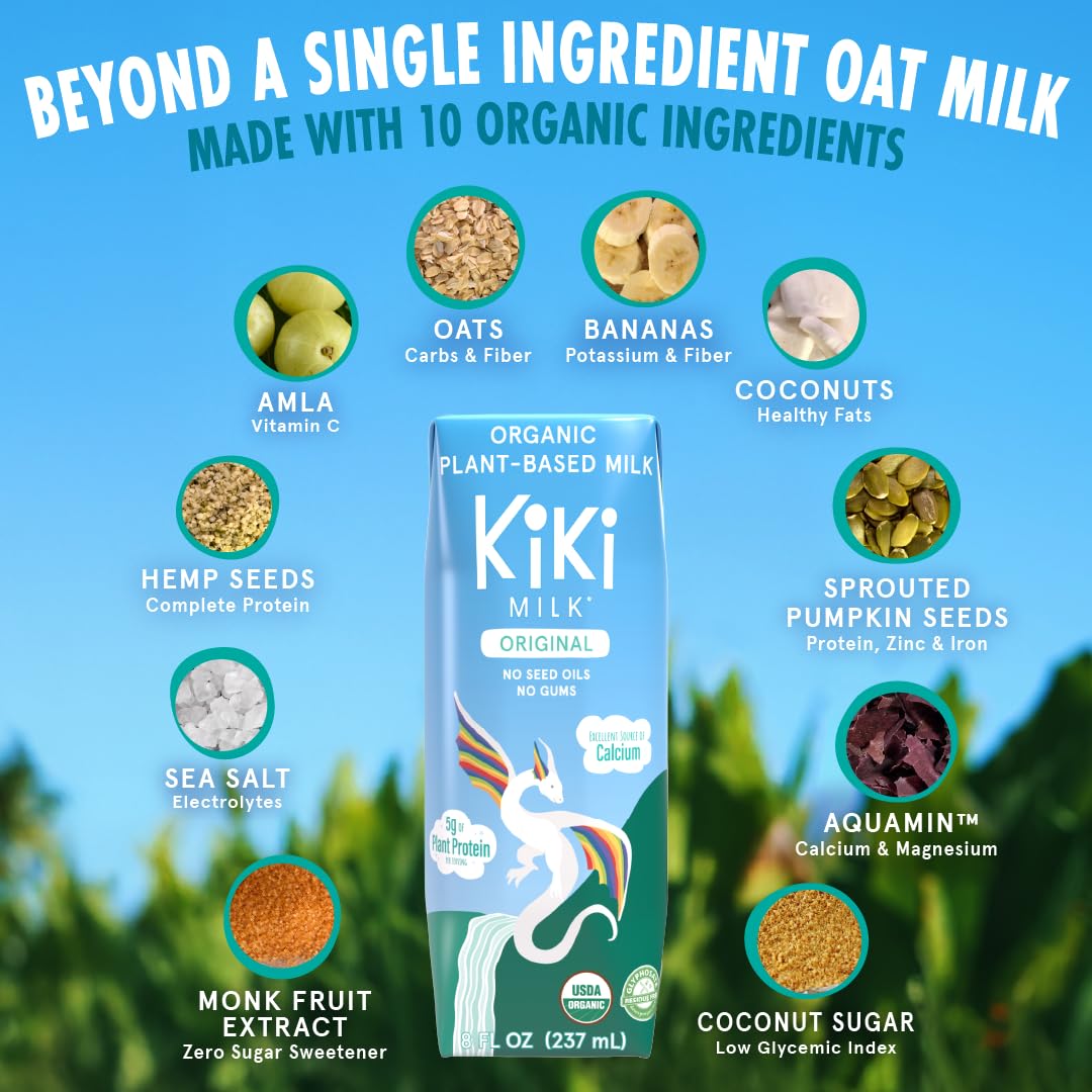 Original Kiki Milk — Organic Plant-Based Milk, Glyphosate-Free, 12-Pack (8 oz each)