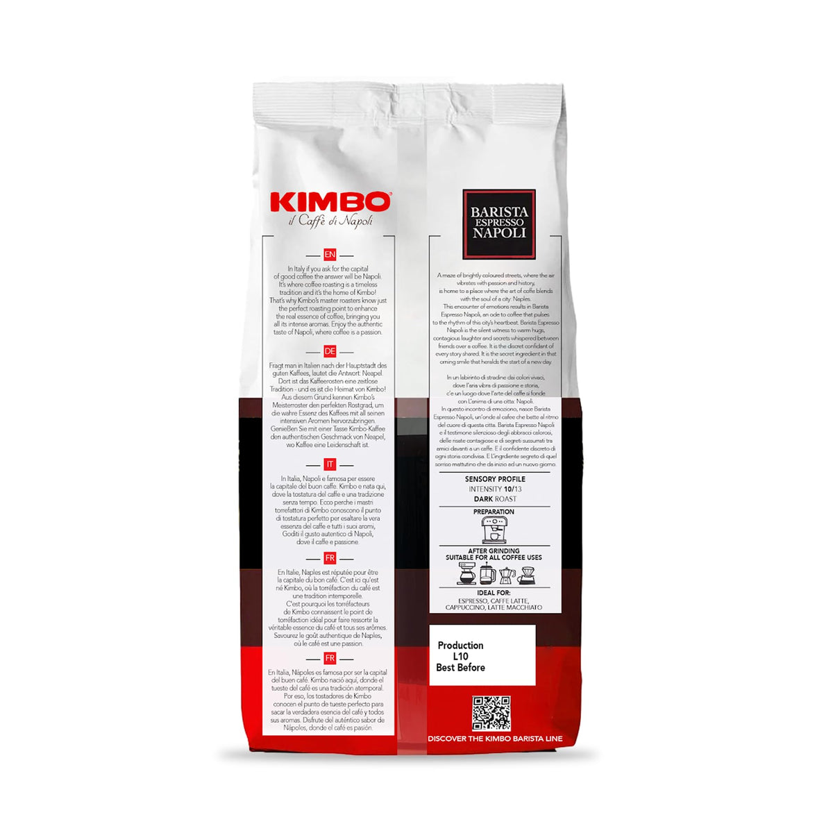 Kimbo Espresso Napoletano Whole Coffee Beans – Dark Roast, 1kg